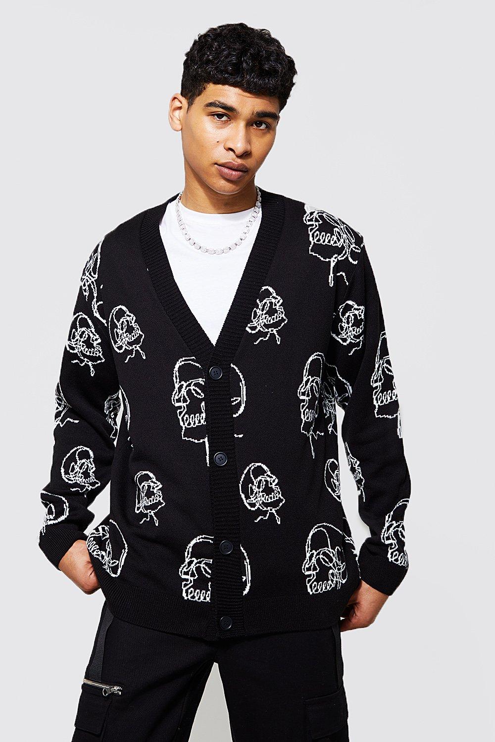 Oversized Skull Graphic Knitted Cardigan | boohooMAN USA