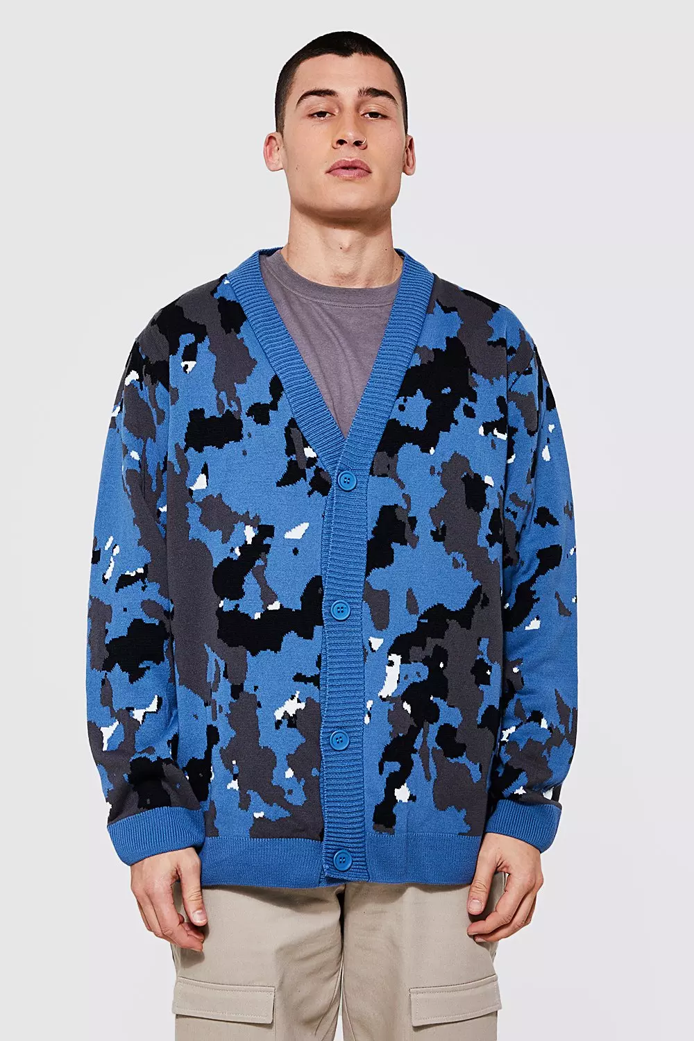 Oversized Camo Knitted Cardigan boohooMAN USA