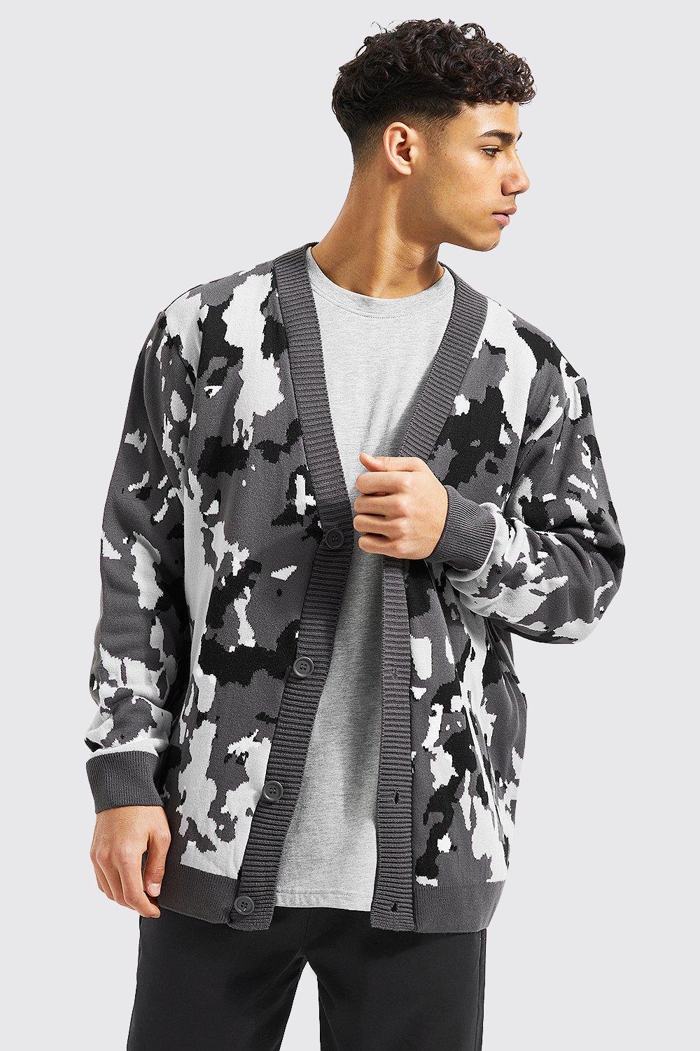 Oversized Camo Knitted Cardigan | boohooMAN USA