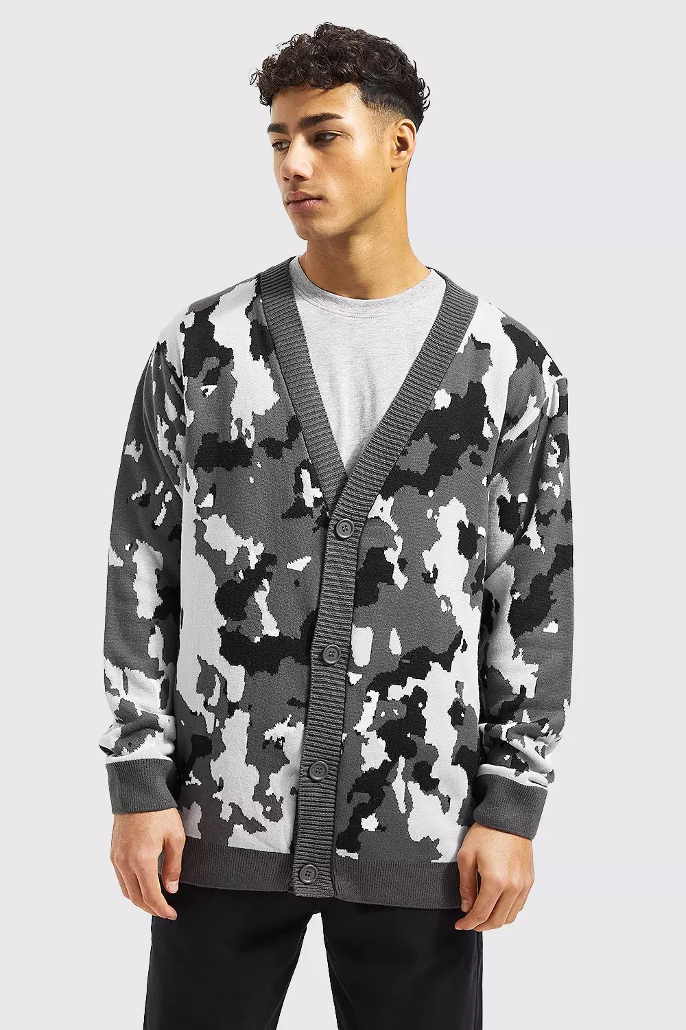 Oversized Camo Knitted Cardigan boohooMAN