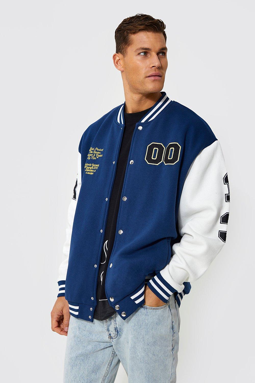 Oversized Badge Jersey Varsity Jacket