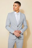 Light grey  Skinny Single Breasted Check Suit Jacket