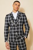 Black  Slim Single Breasted Check Suit Jacket