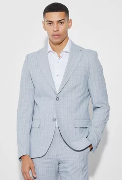 Slim Single Breasted Check Suit Jacket Light grey