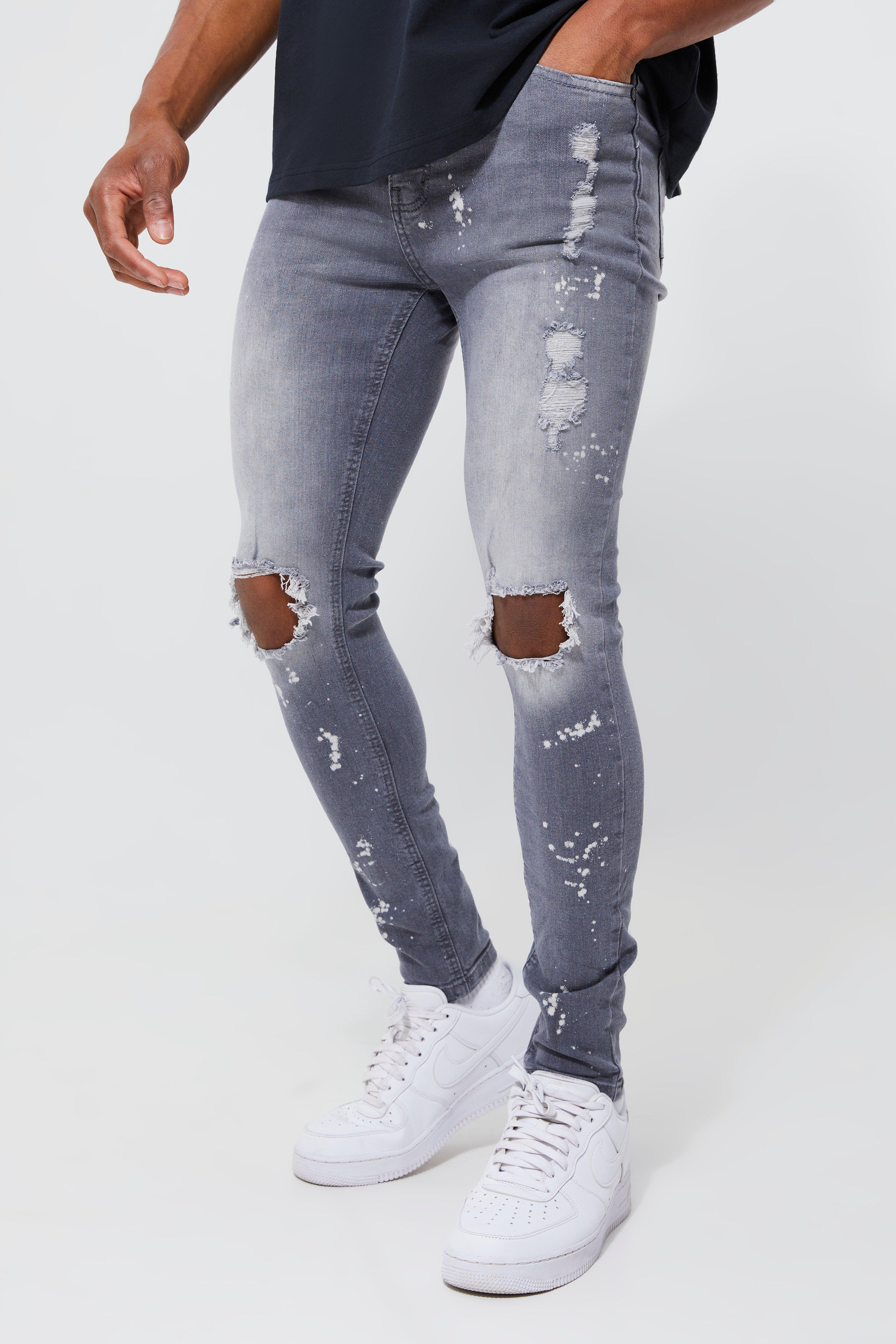 bilag Alvorlig Besætte Super Skinny Busted Knee Paint Splatter Jeans | boohooMAN USA