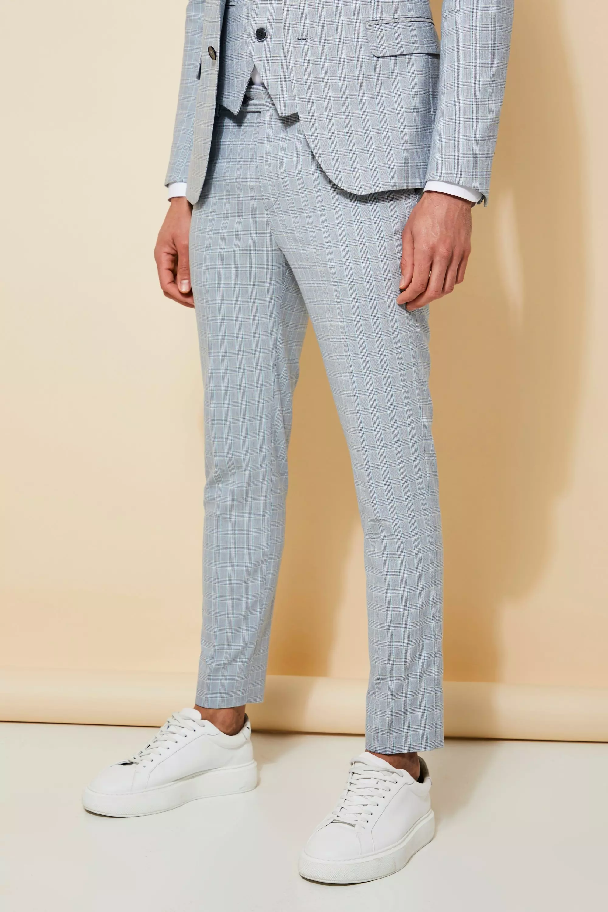 Super Skinny Check Suit Pants Light grey