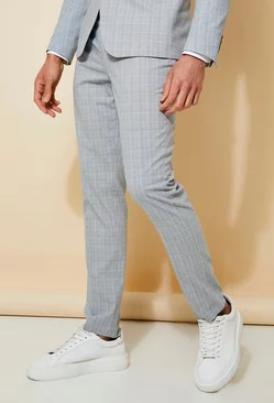 Grey Skinny Check Suit Pants