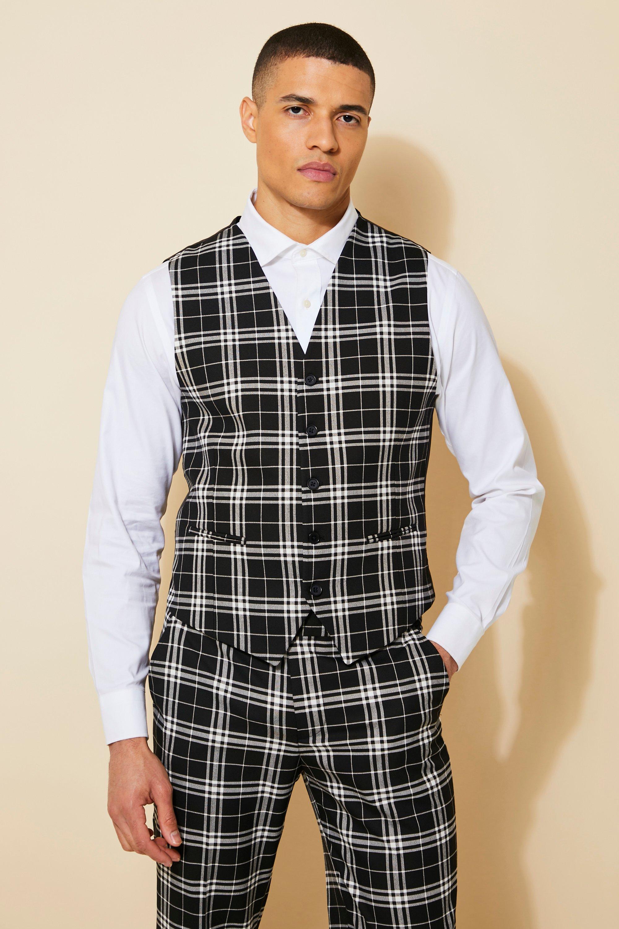 Black Slim Check Waistcoat