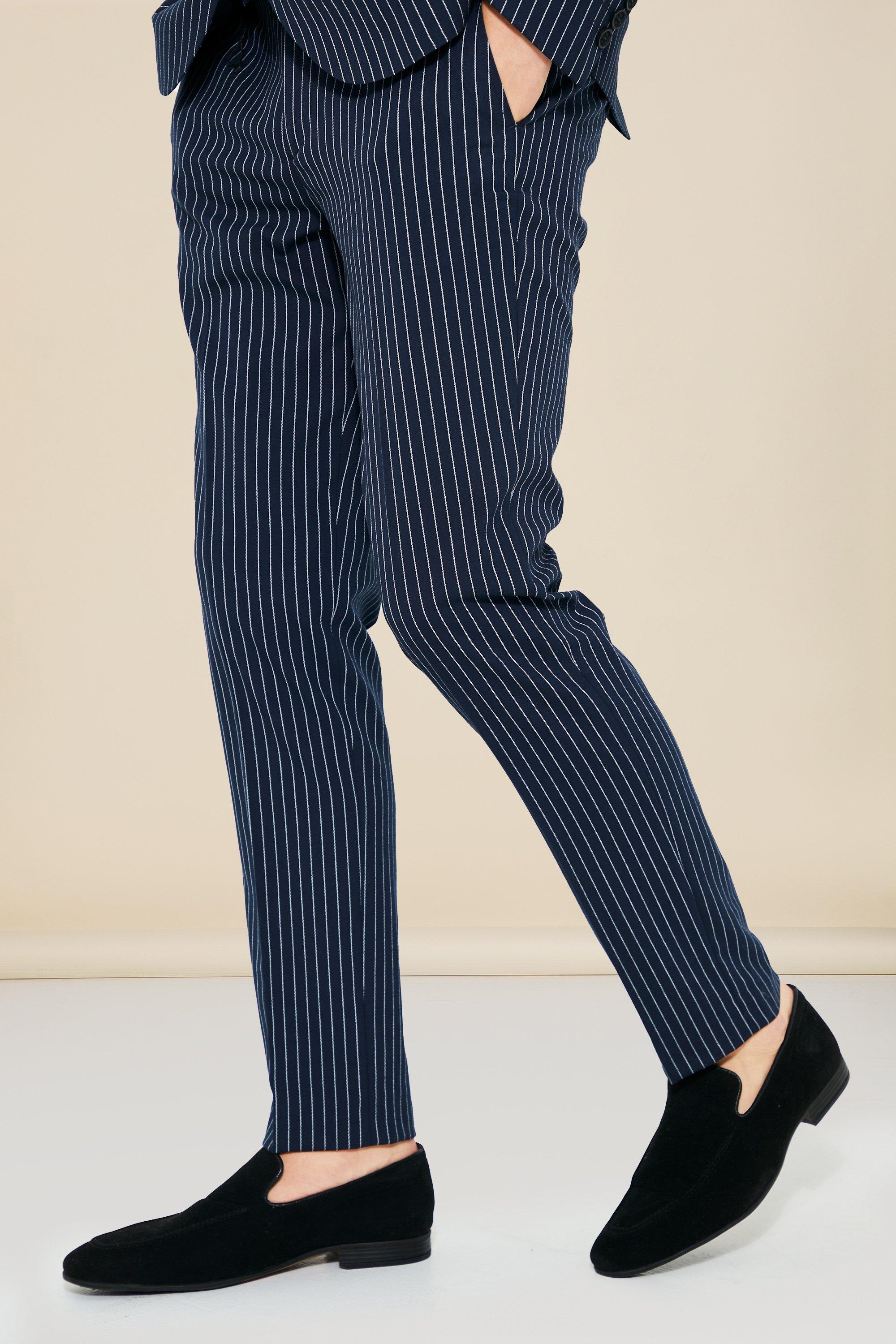 Mens pinstripe cheap skinny trousers