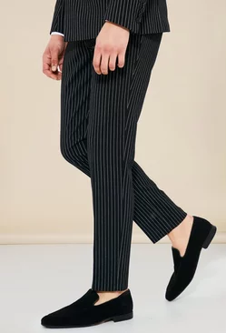 Slim Pinstripe Suit Pants Black