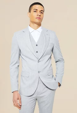 Skinny Single Breasted Pinstripe Suit Jacket Light grey