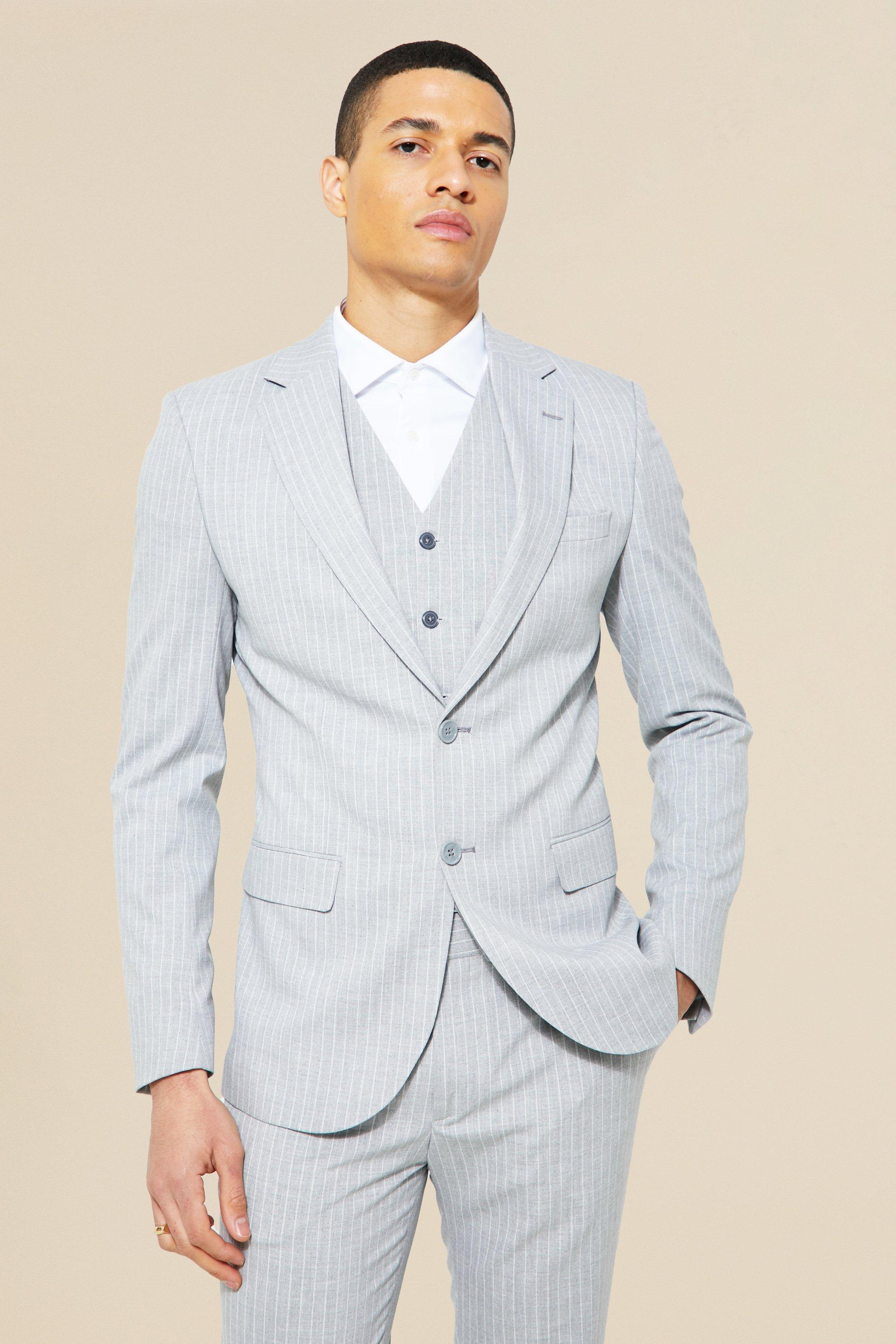 boohooMAN Tall Slim Double Breasted Suit Jacket - Gray - Size 40