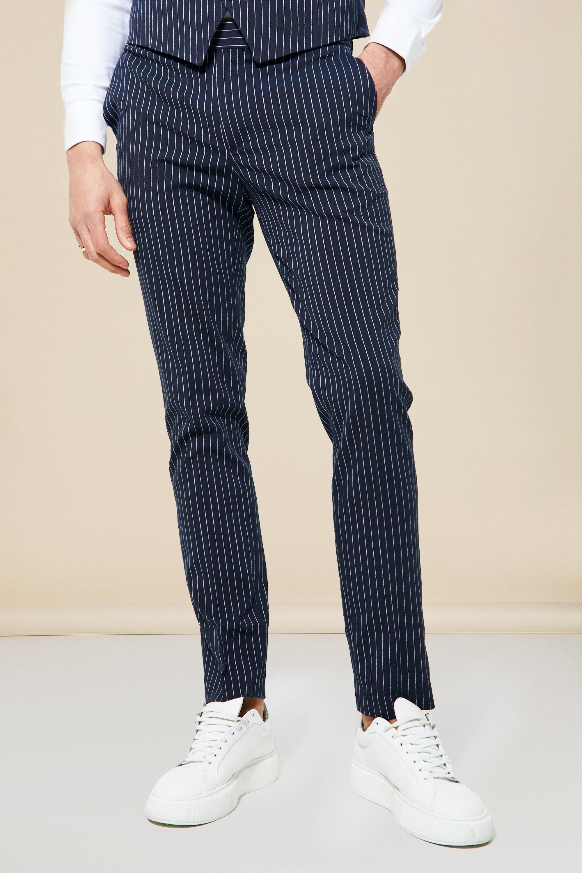 Navy Skinny Fit Pantalons Met Krijtstrepen