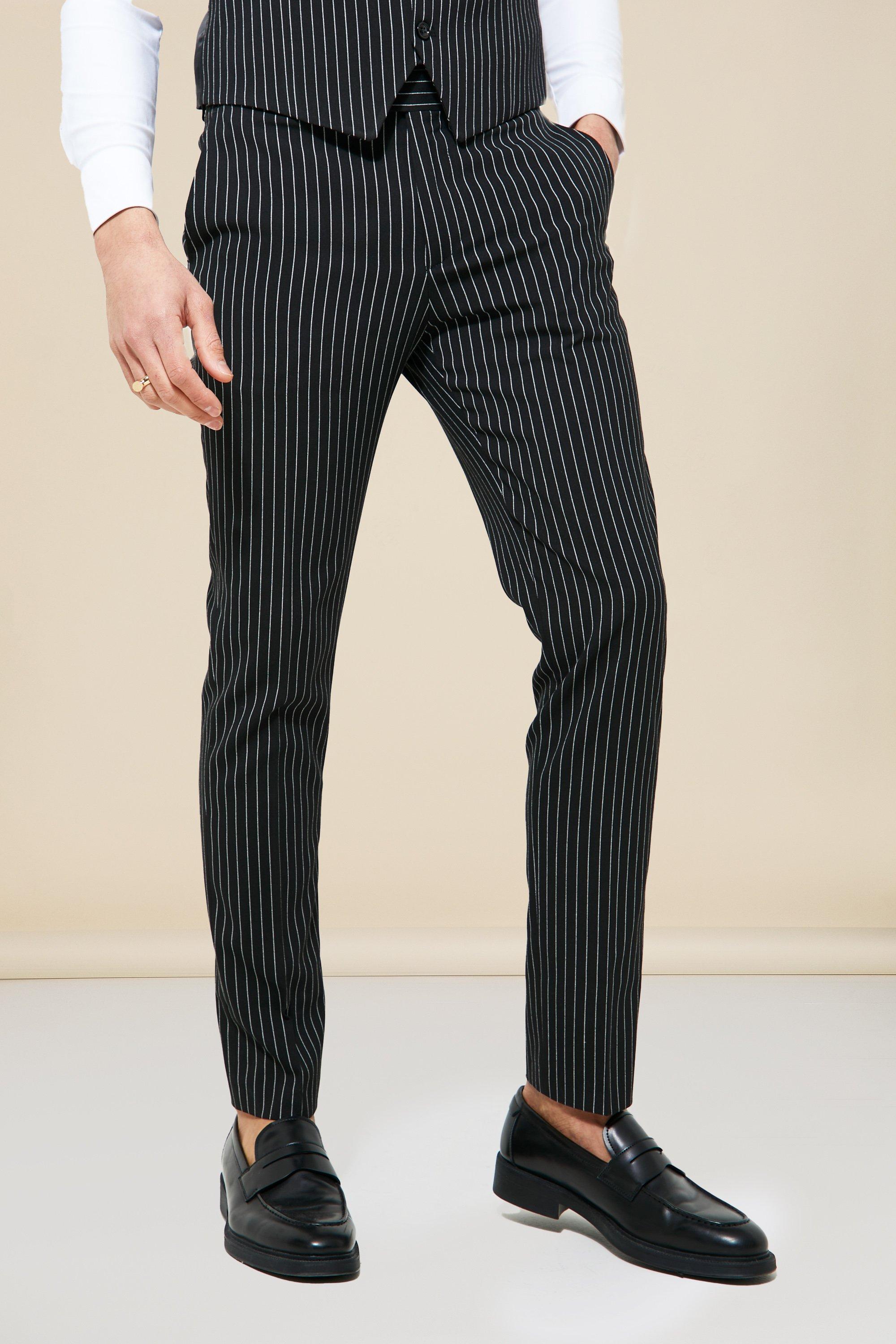 Black pinstripe trousers online