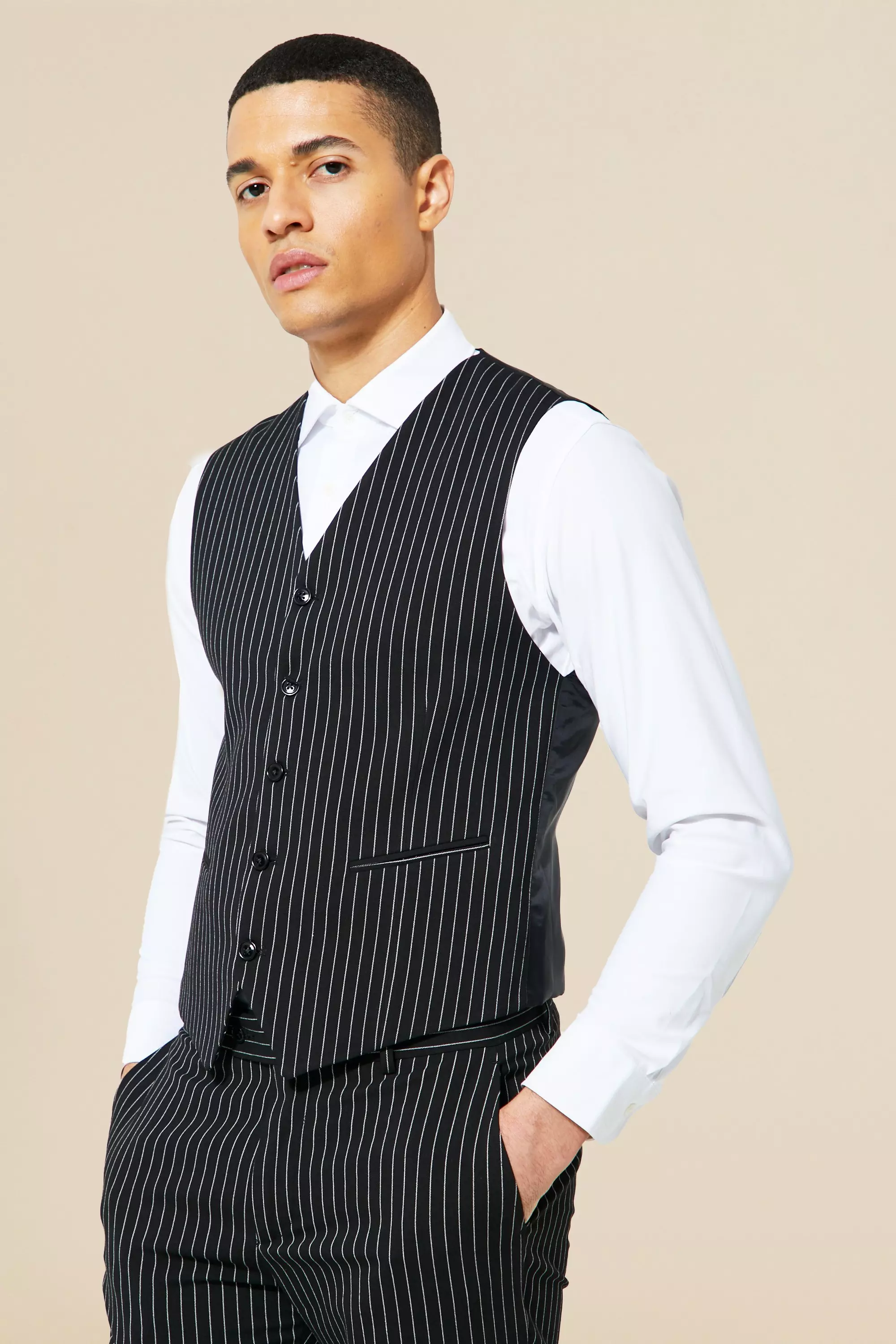 Skinny Pinstripe Waistcoat boohooMAN