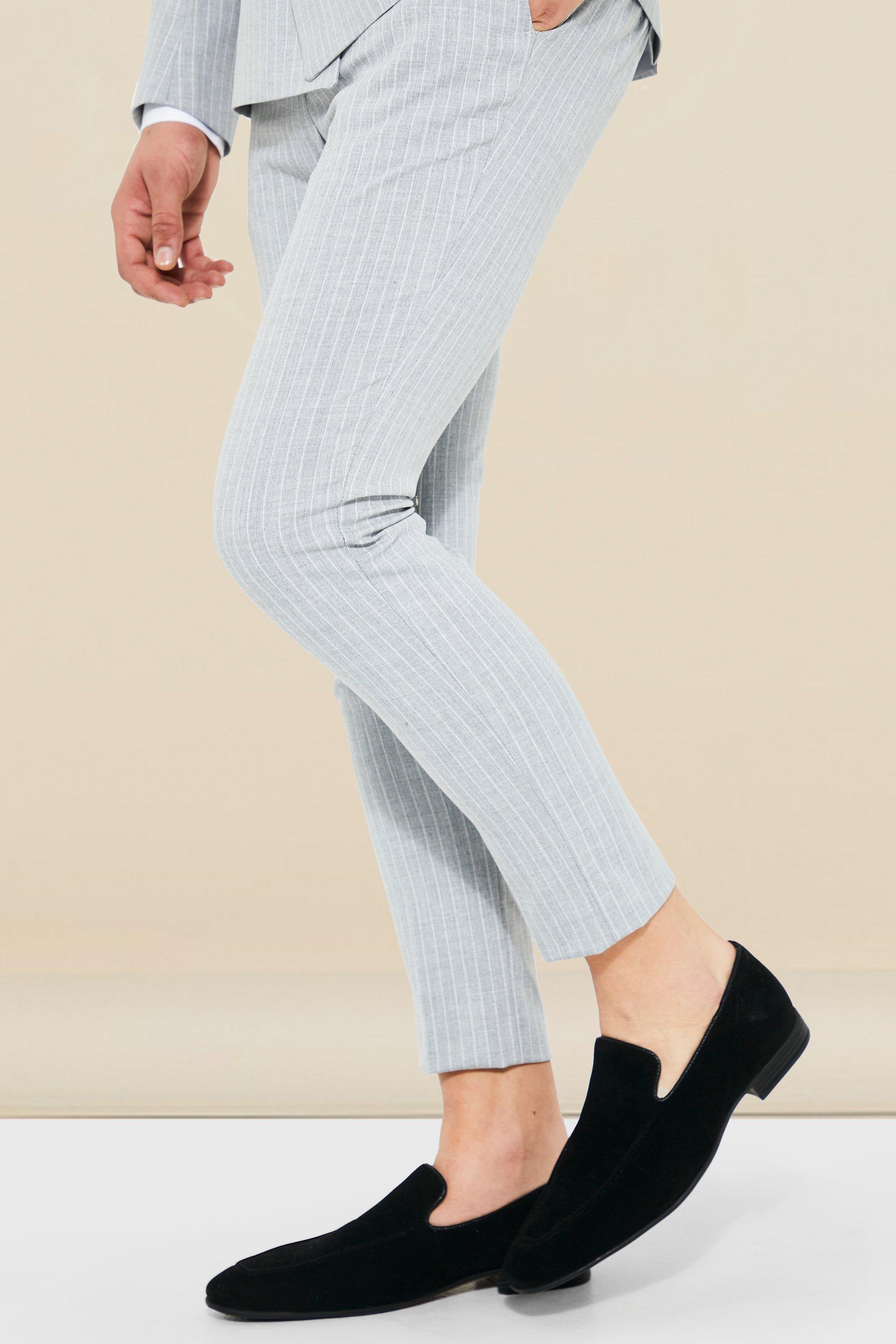 Light grey Super Skinny Fit Pantalons Met Krijtstrepen