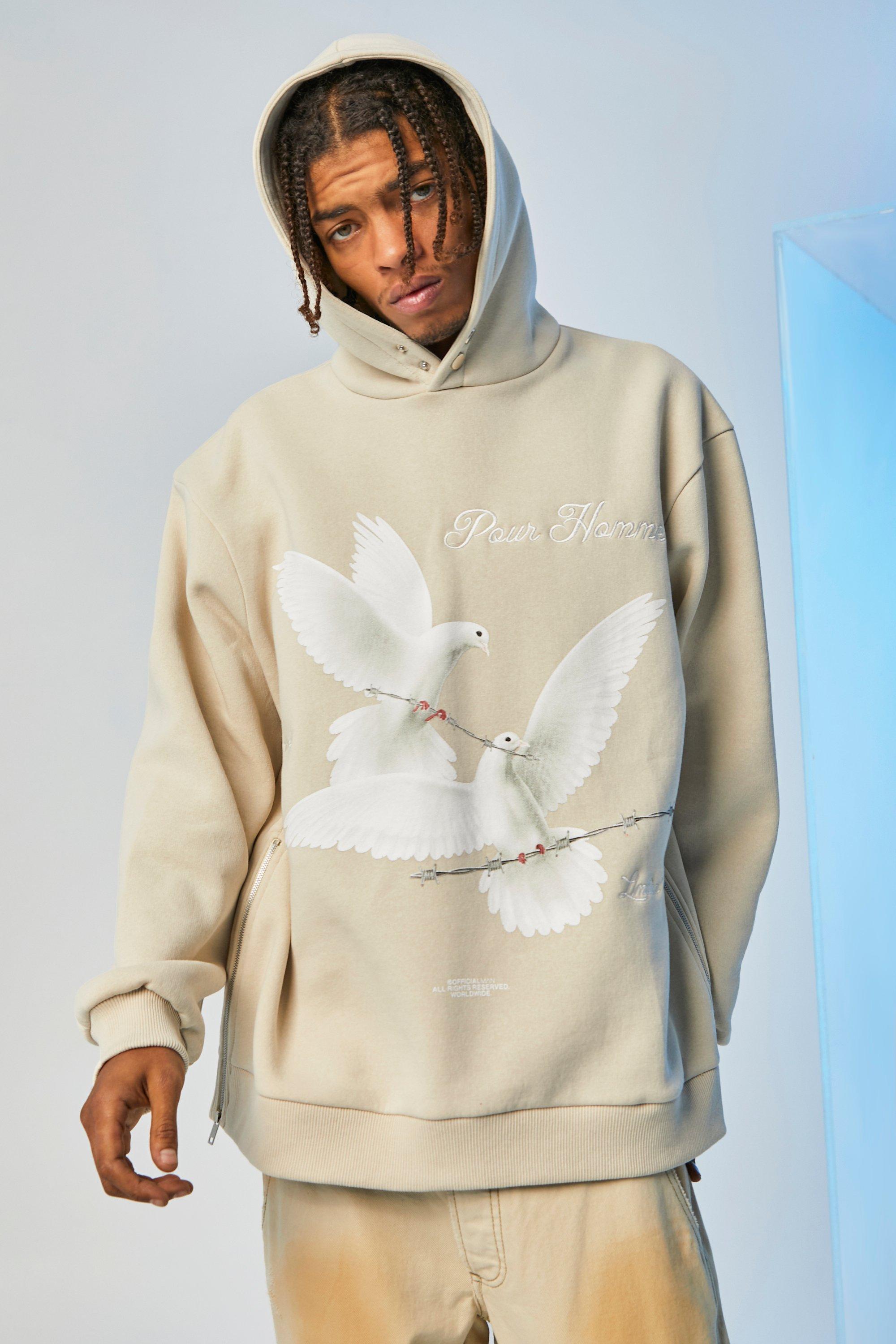 Oversized Dove Zip Hem Hoodie boohooMAN USA