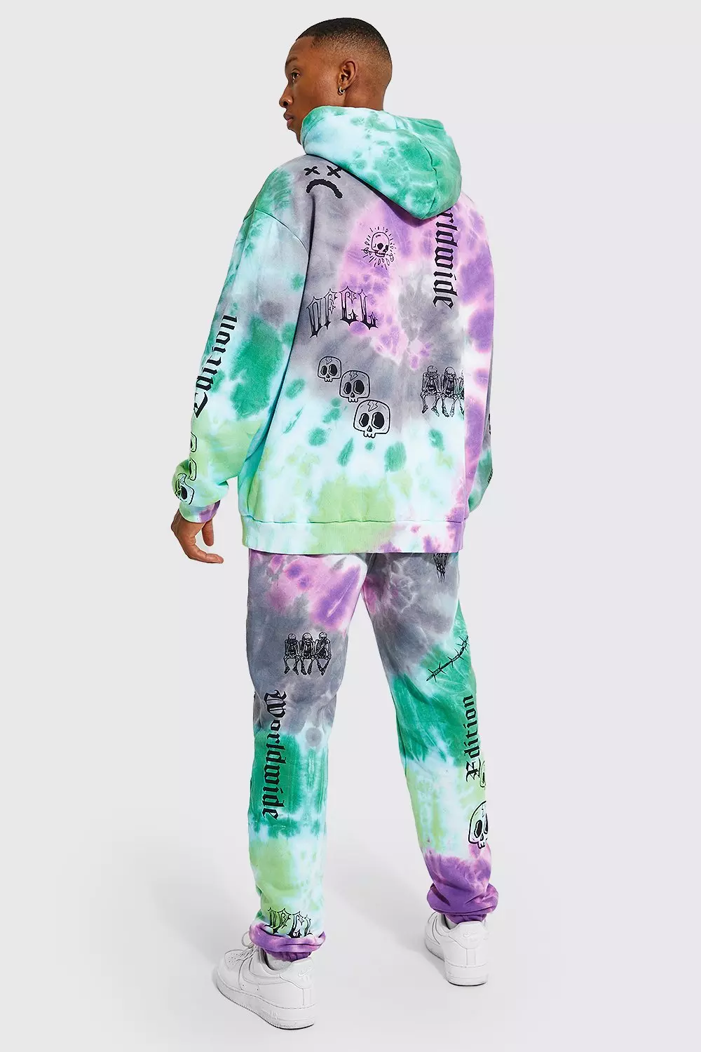 Tie Dye All Over Man Printed Hooded Tracksuit | boohooMAN USA