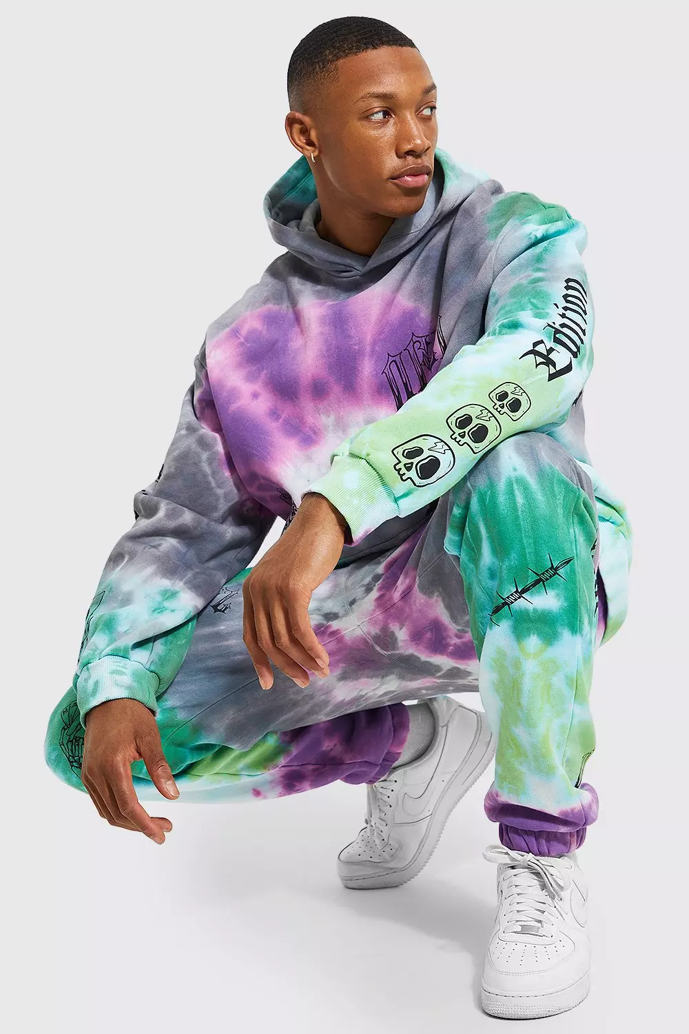 Tie Dye All Over Man Printed Hooded Tracksuit | boohooMAN USA