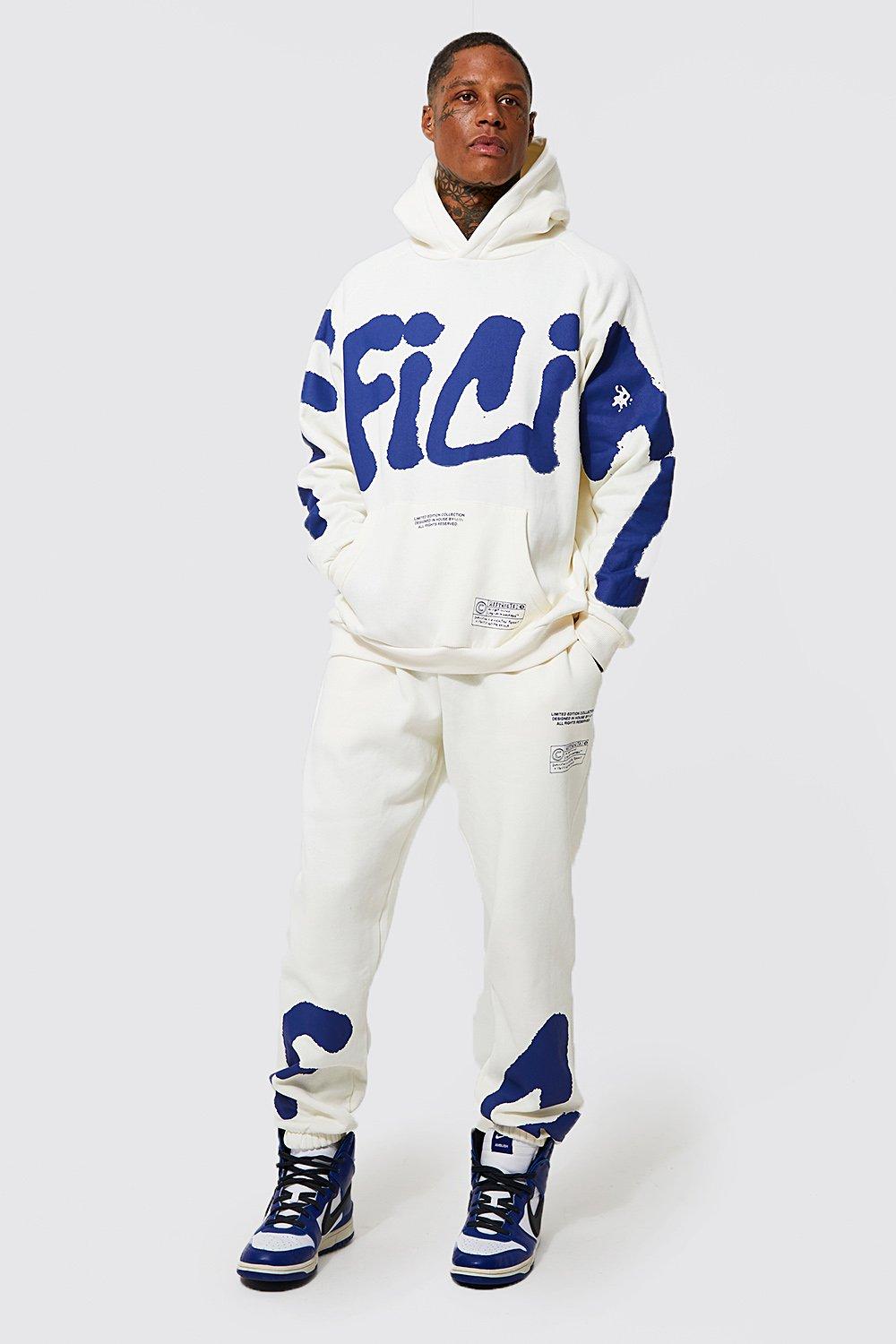 Oversized Official Graffiti Text Tracksuit | boohooMAN USA