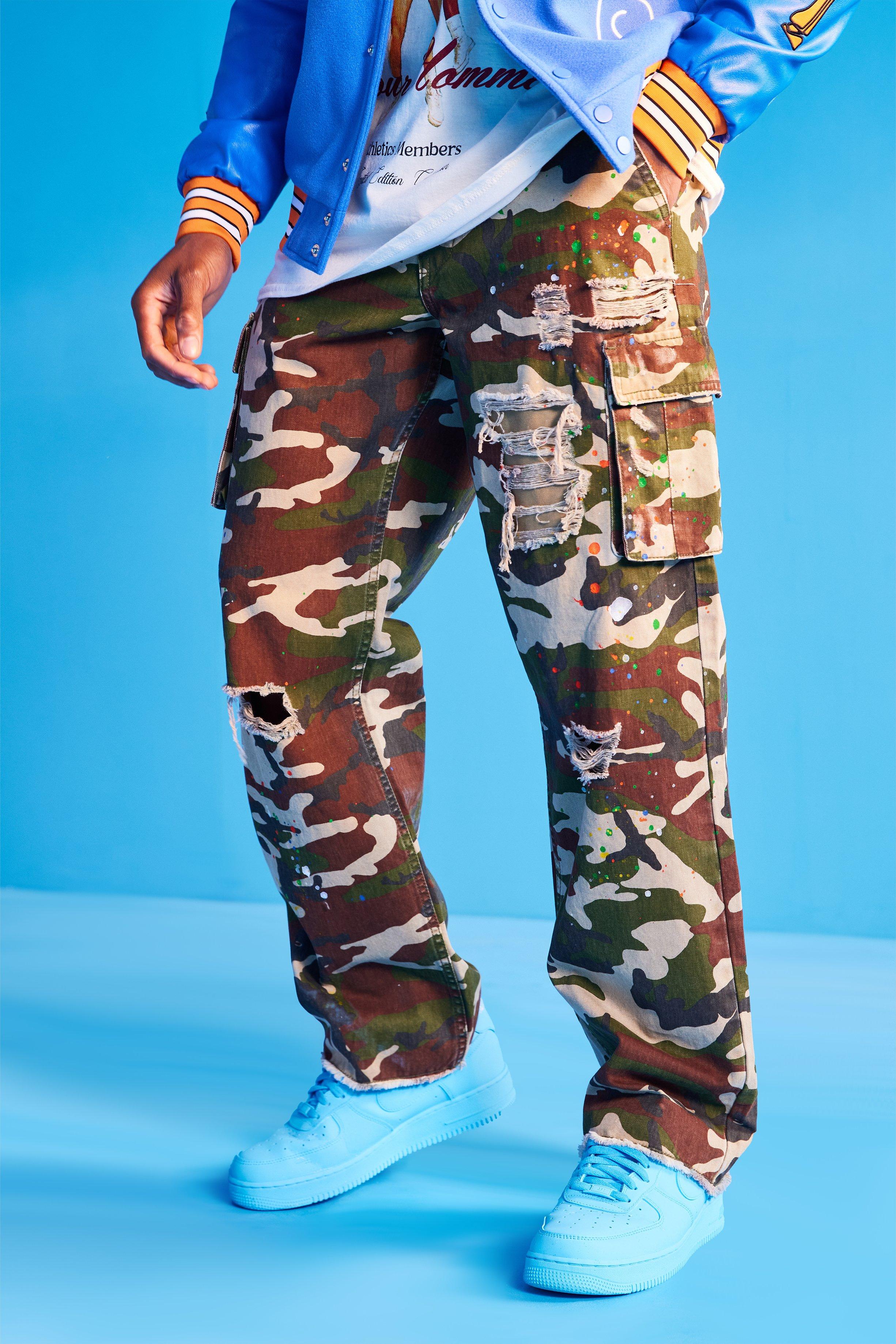 Fixed Waist Relaxed Camo Cargo Pants