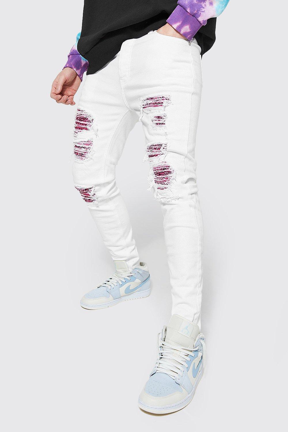 pink distressed jeans mens