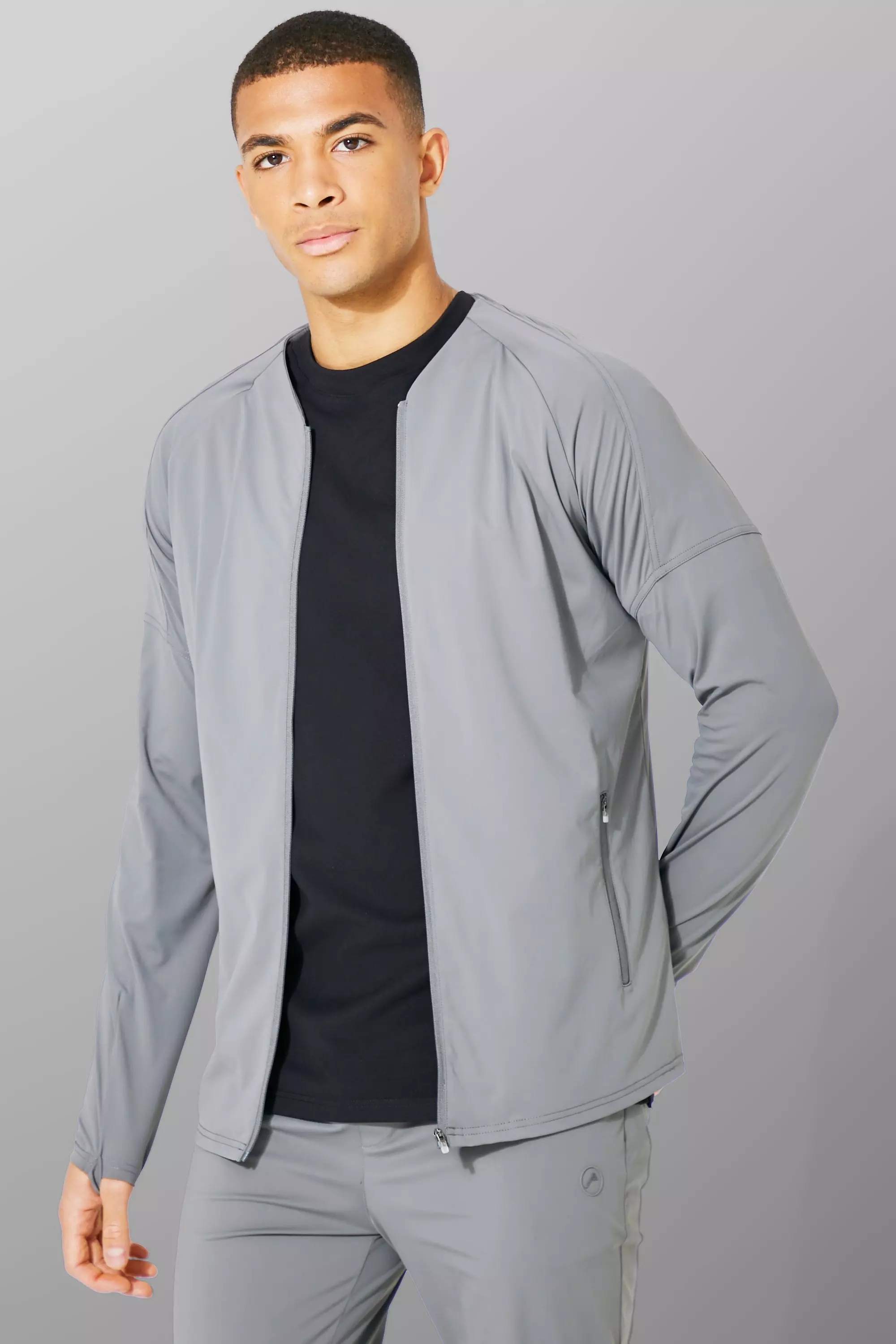 Man Active Ultra Stretch Collarless Bomber Jacket boohooMAN AU