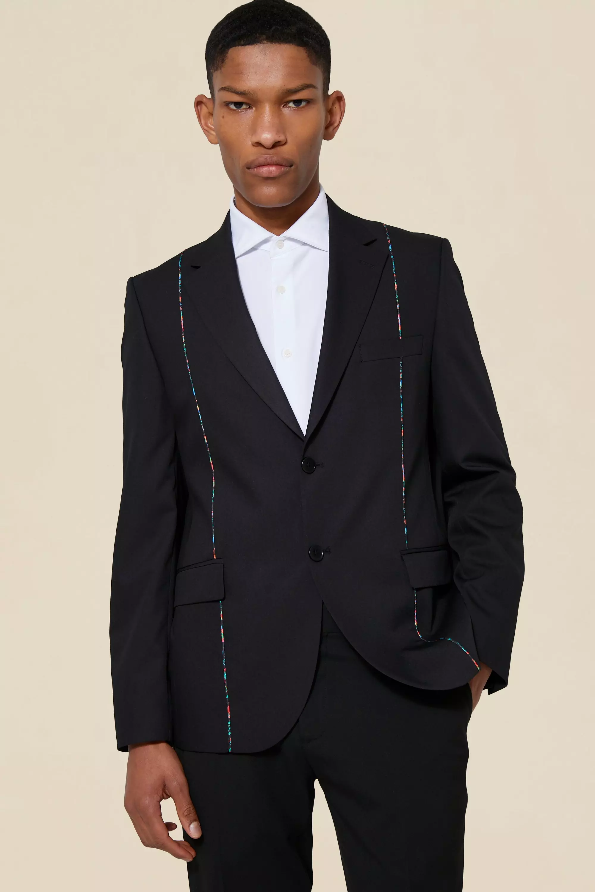 Contrast Piping Regular Blazer boohooMAN UK