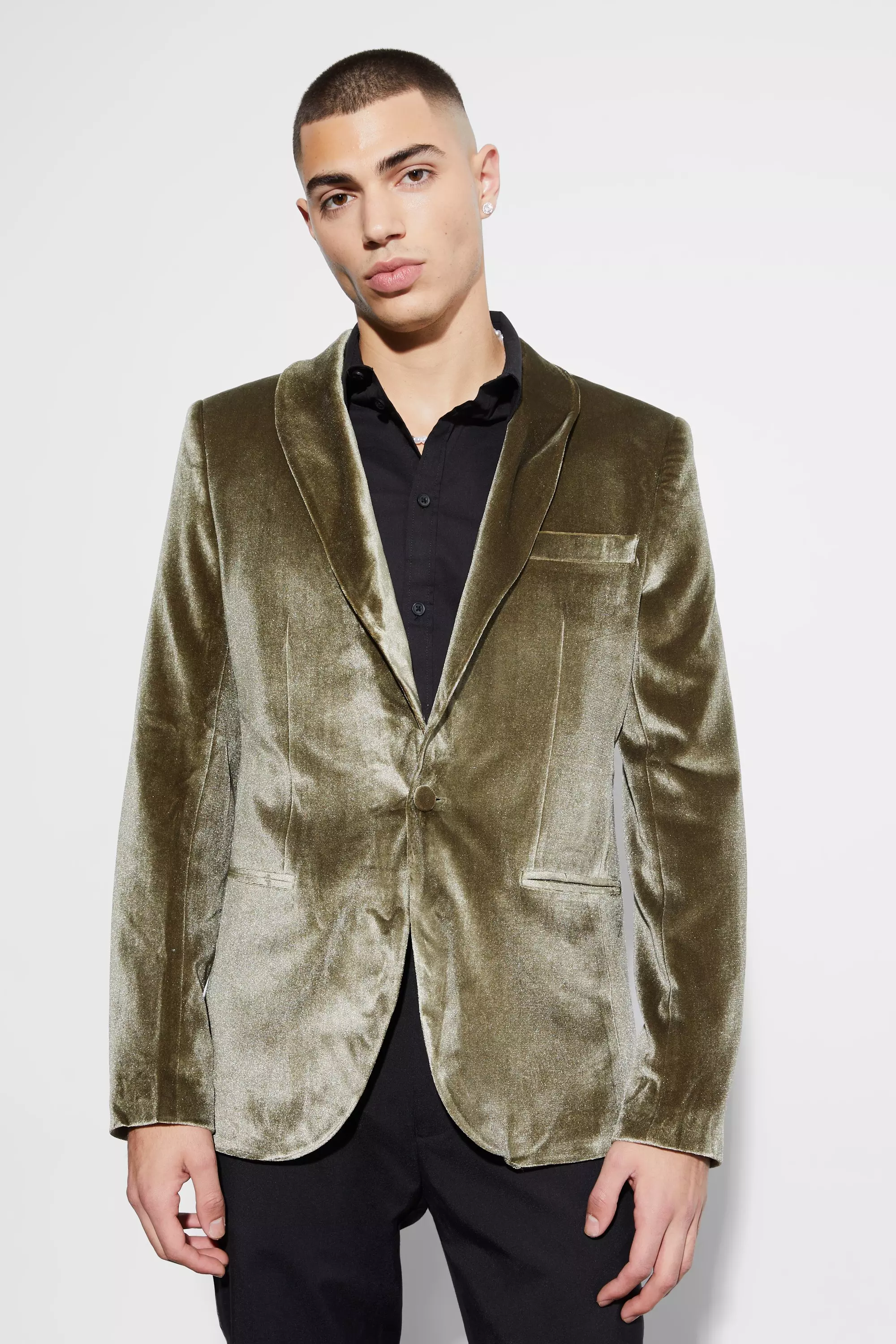 Velvet Shawl Collar Blazer Sage