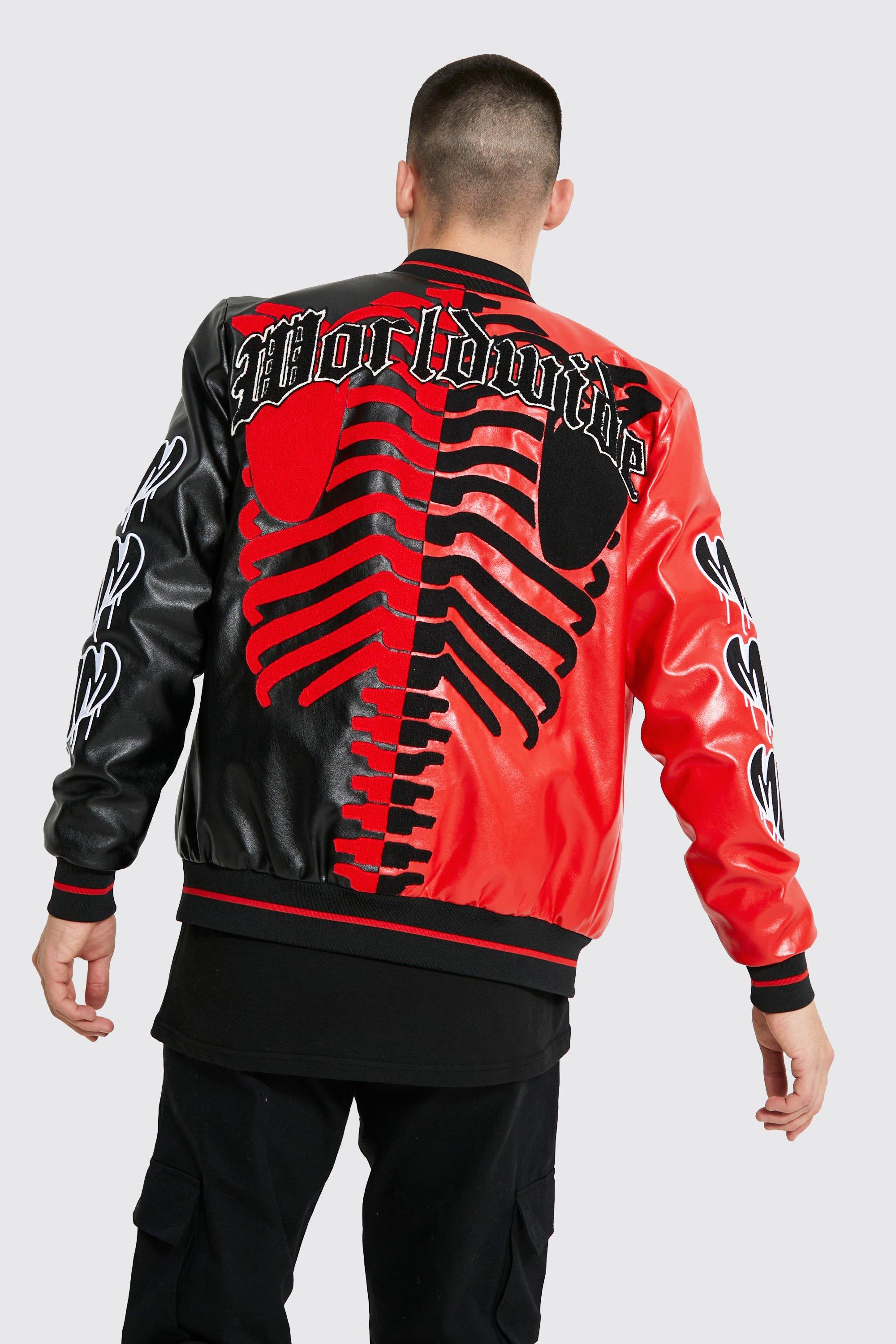 Maker of Jacket Varsity Jackets Red Black Supreme Bone