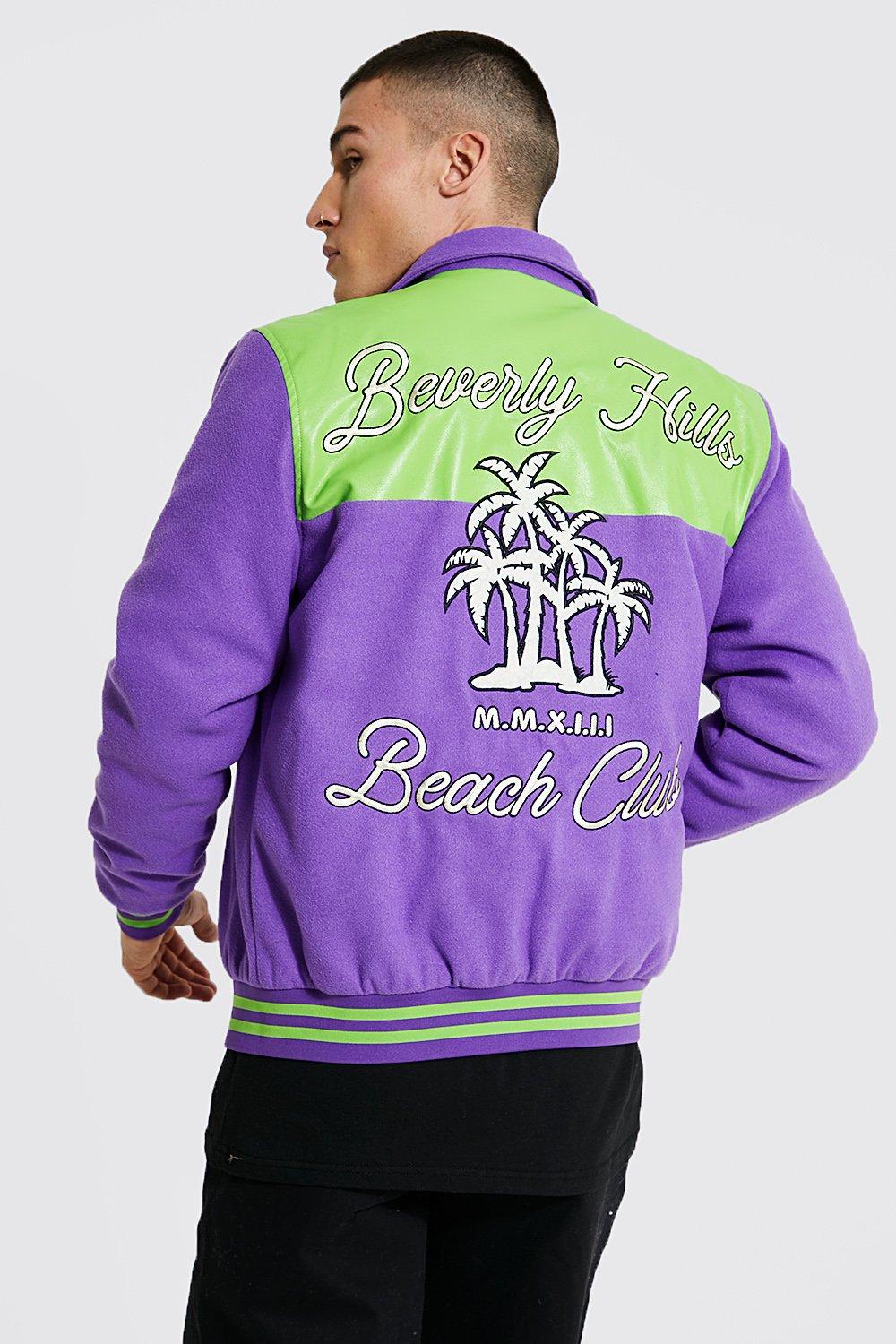 Buy Men's Purple & White R Color Block Relaxed Fit Varsity Jacket