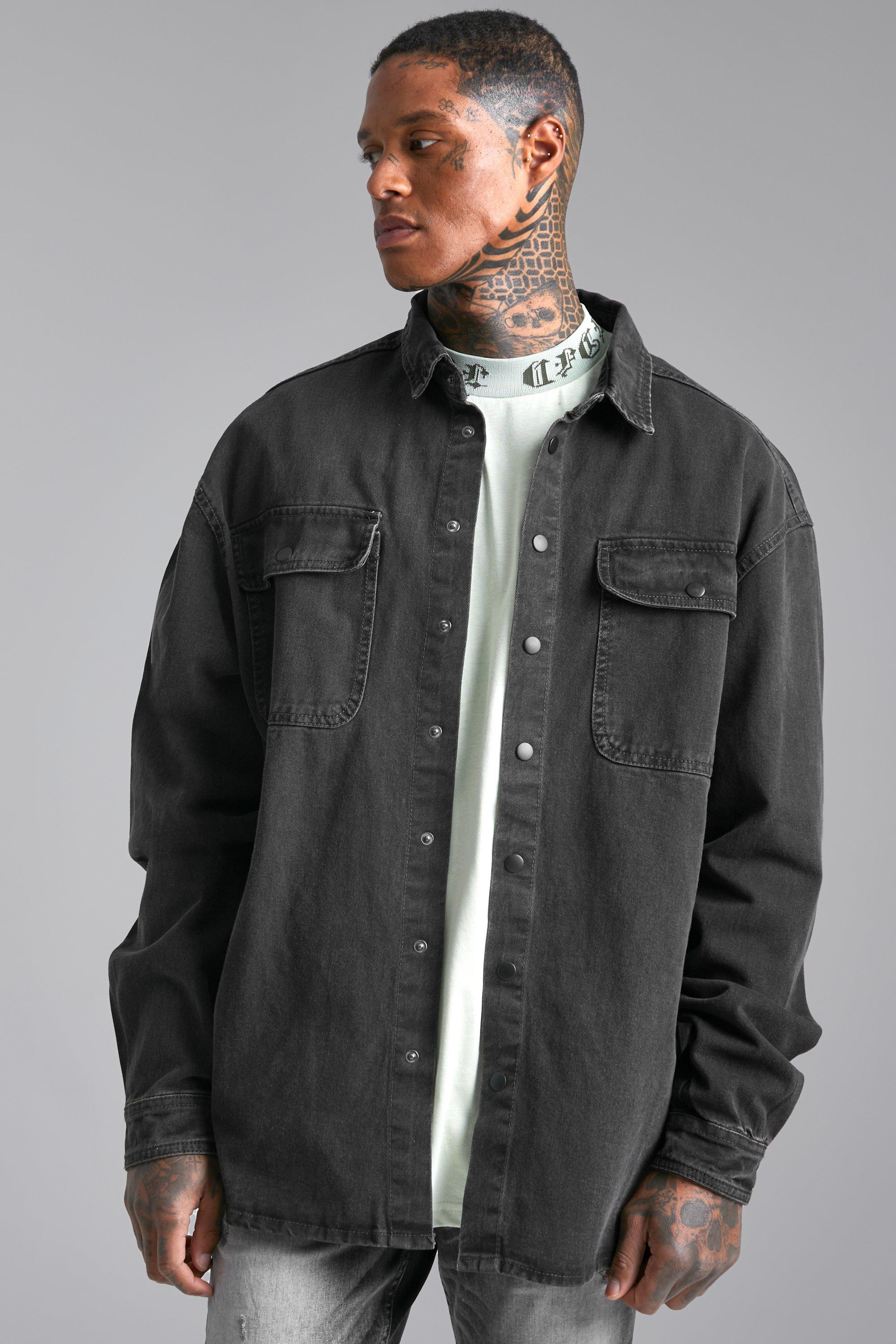 Oversized Official Denim Baseball Shirt | boohooMAN USA