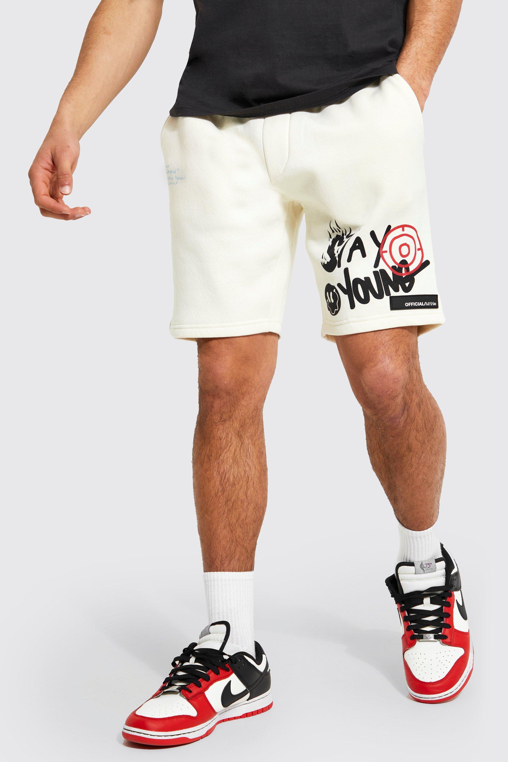 Loose Fit Graffiti Graphic Sweat Shorts | boohooMAN USA