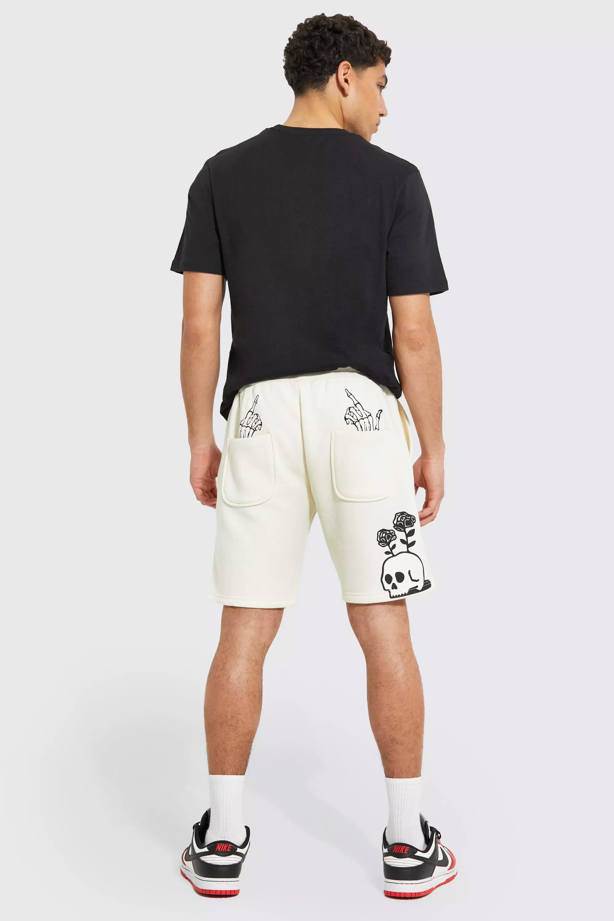Jersey-Shorts mit Grafitti-Print, Ecru alternatives Bild
