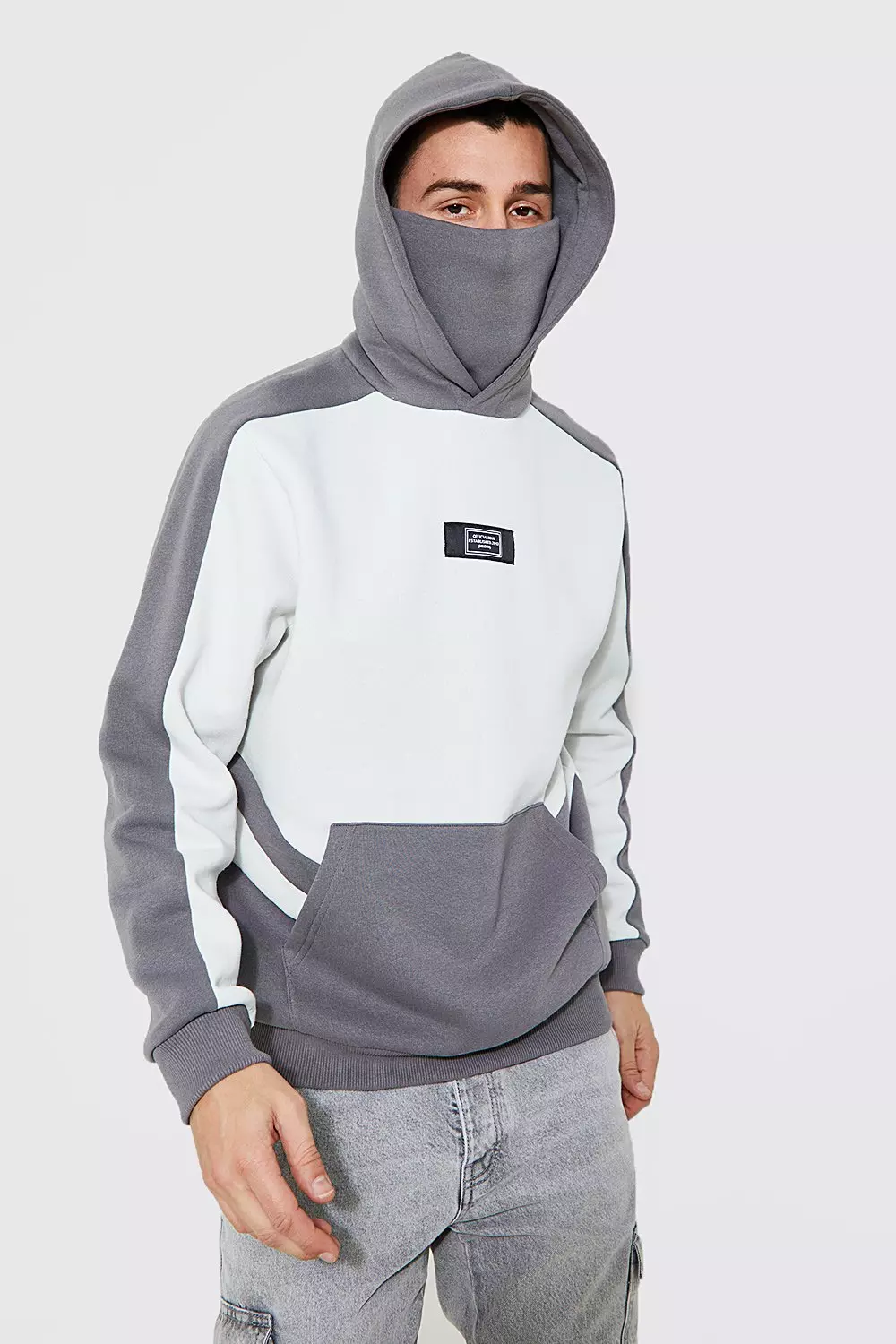 Man Colourblock Snood Hoodie boohooMAN UK