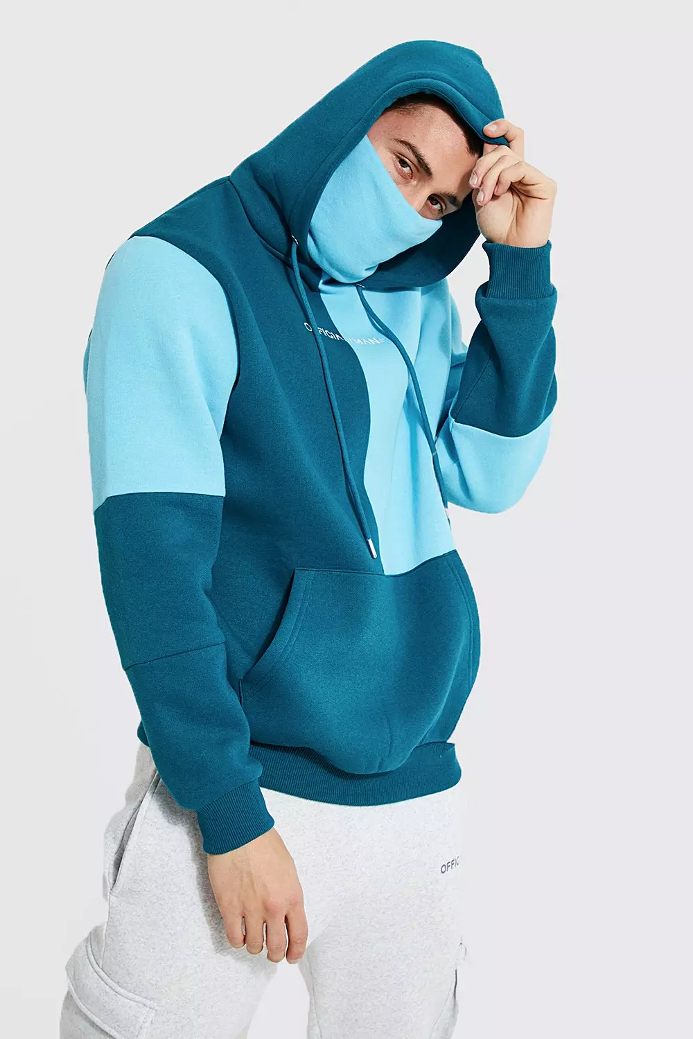 Official Man Colourblock Snood Hoodie boohooMAN UK