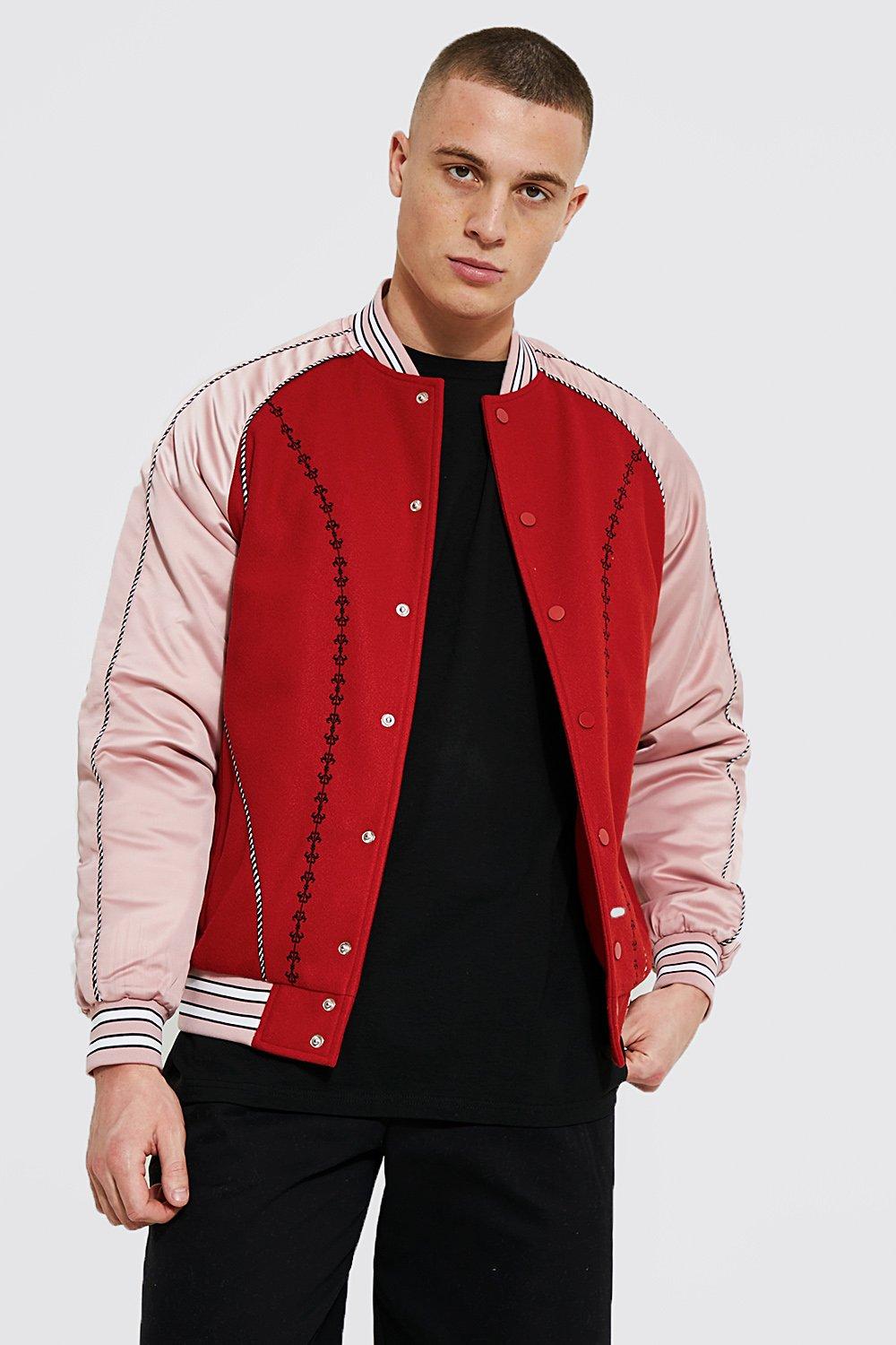 Satin bomber jacket outlet mens embroidered