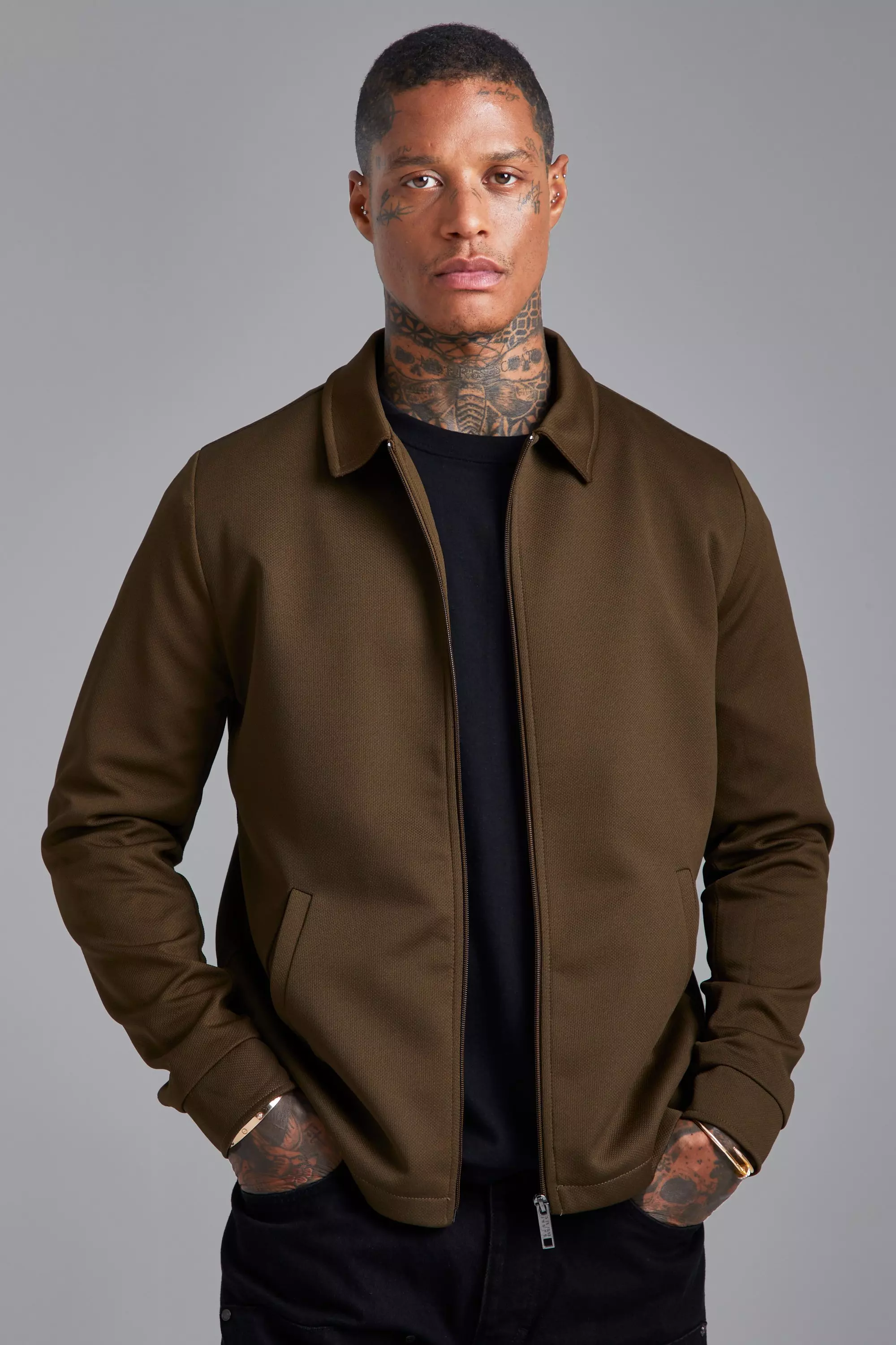 Smart Mini Textured Harrington boohooMAN UK