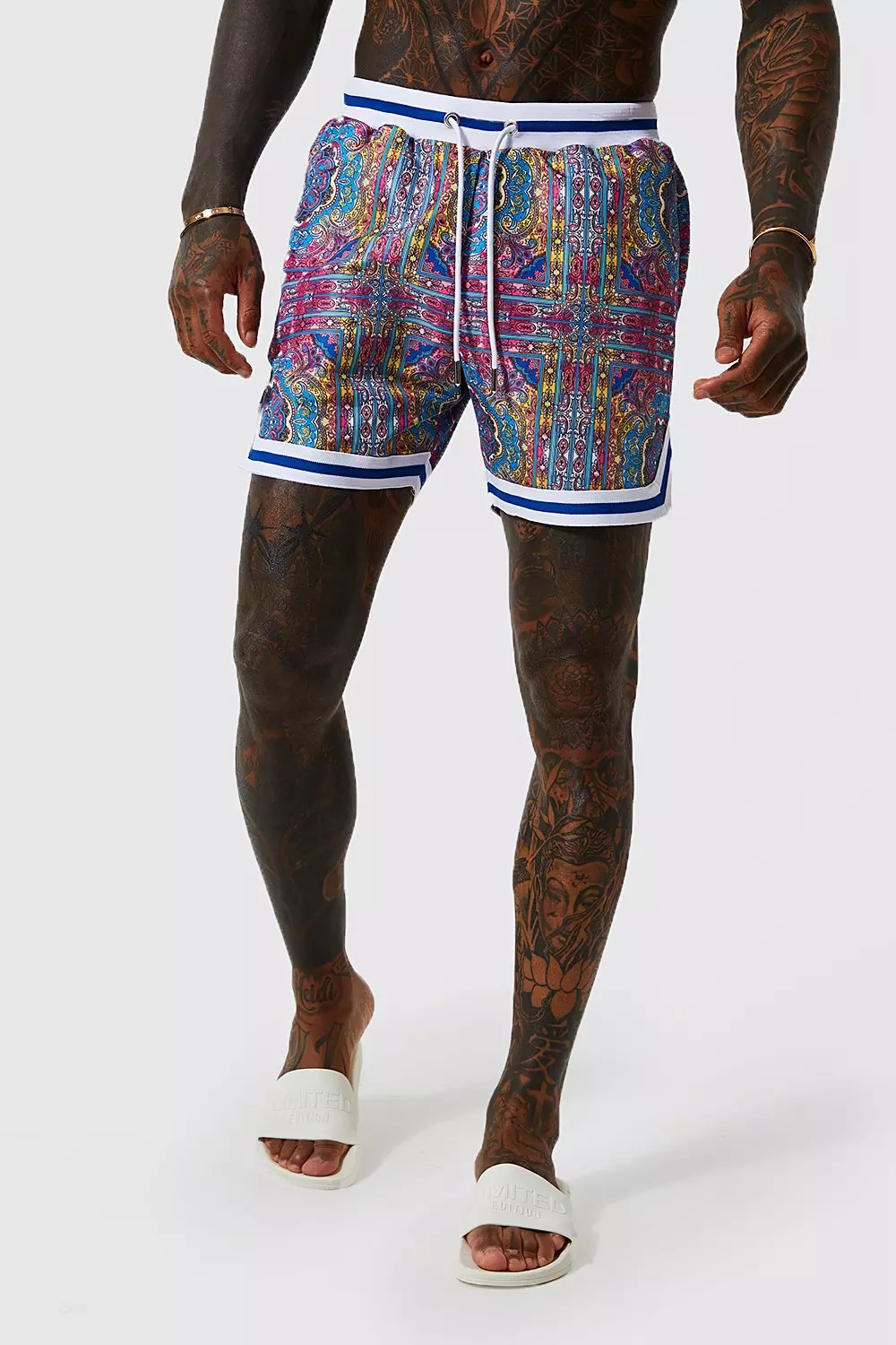 Mid Length Bandana Basketball Swim Trunks Pink