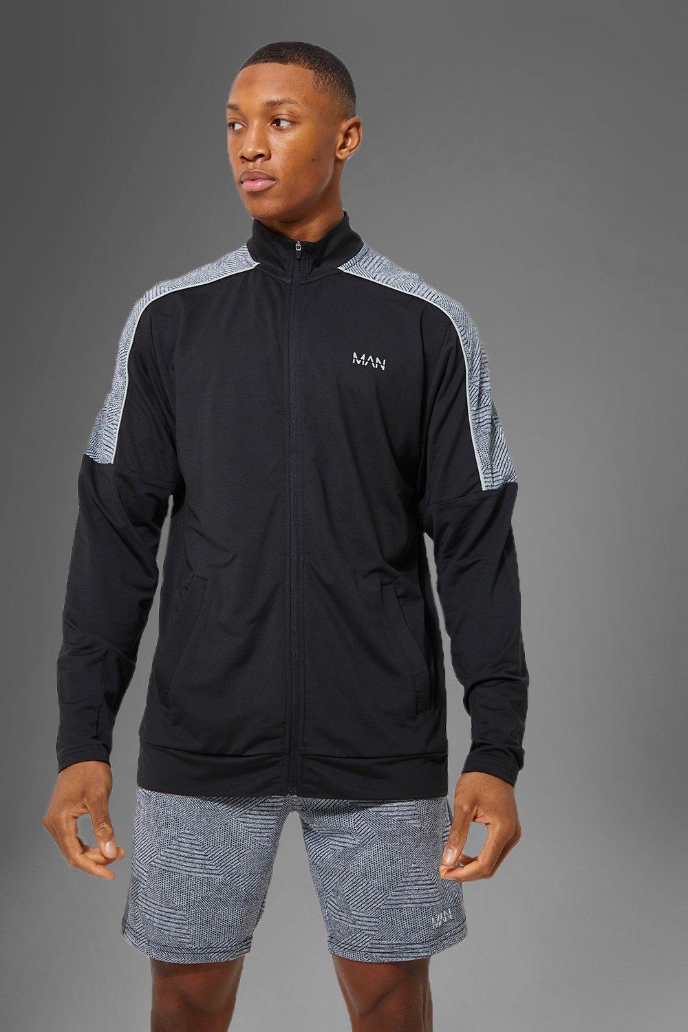 Man Active Gym Jacquard Zip Through Track Jacket | boohooMAN USA