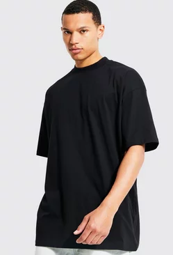 Black Tall Loose Fit Extended Neck Basic T-shirt