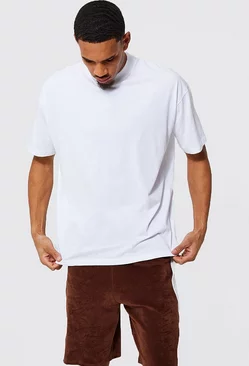 White Tall Loose Fit Extended Neck Basic T-shirt