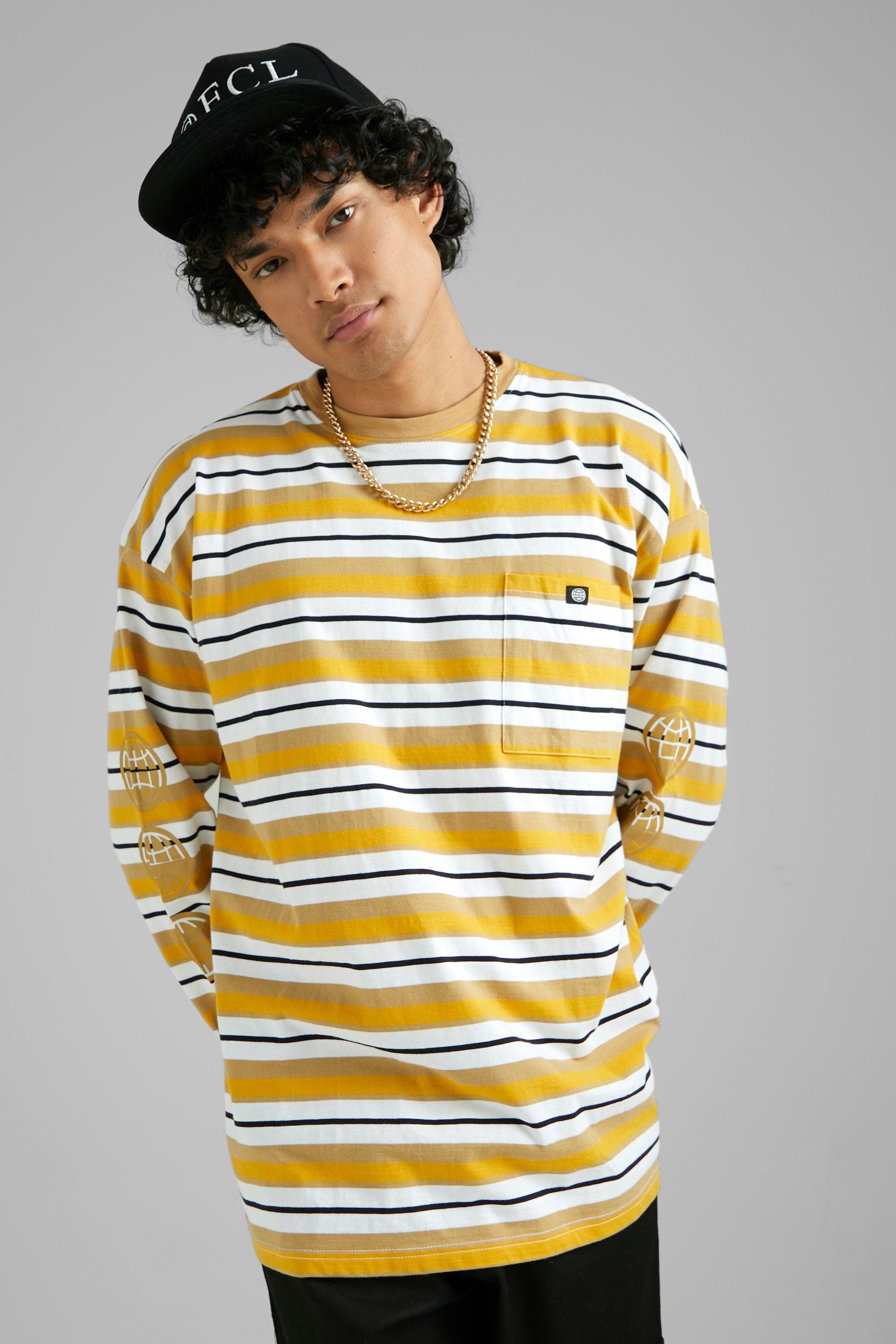 Oversized Striped Long Sleeve T-shirt | boohooMAN USA