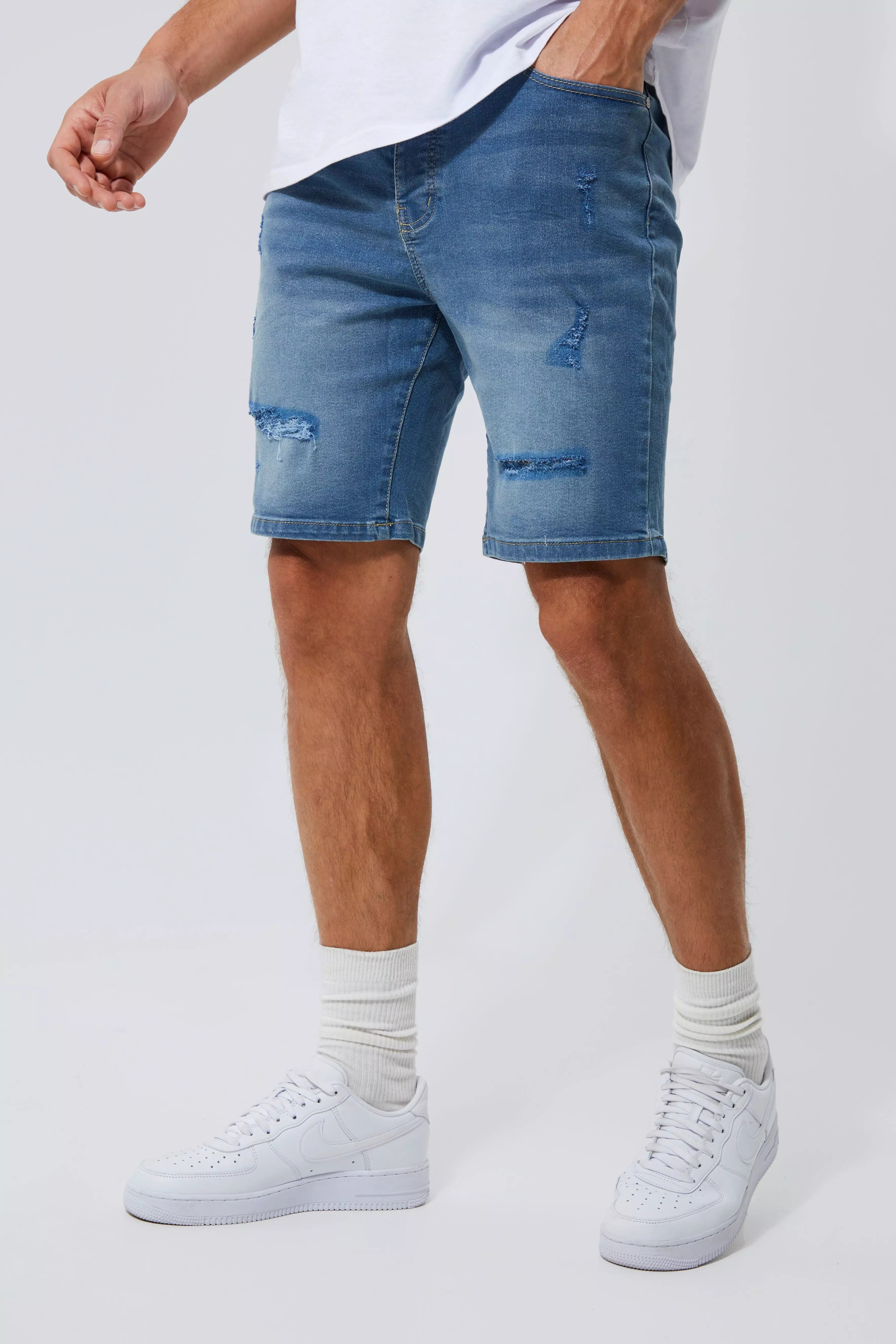 Tall Skinny Stretch Distressed Jean Shorts Light blue