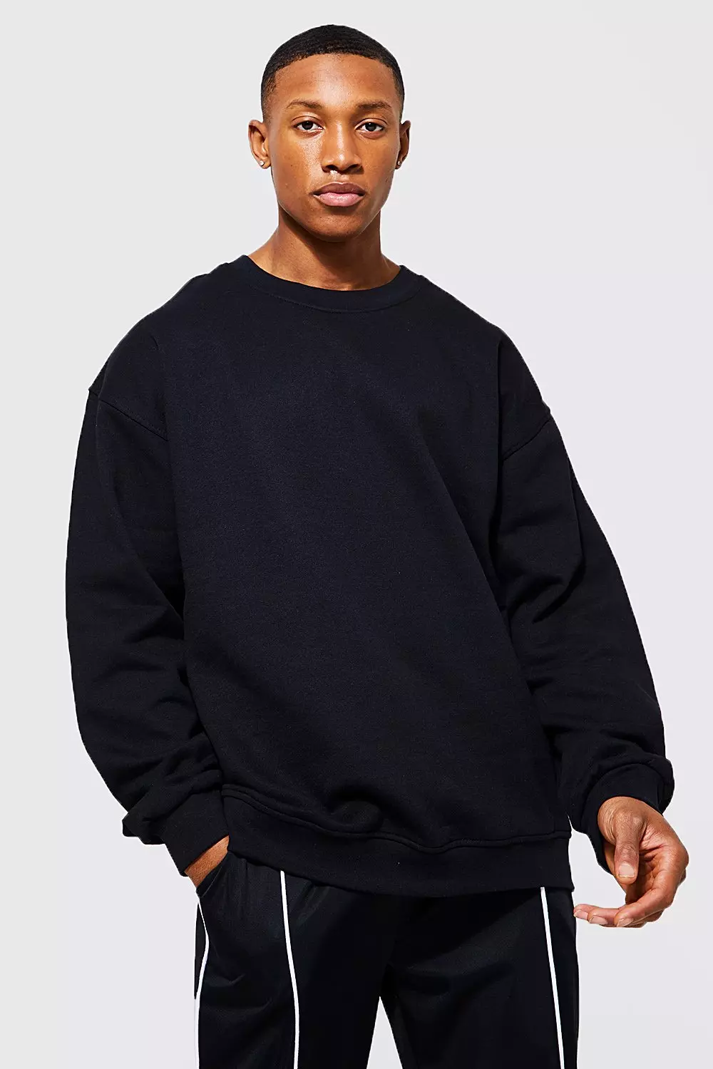 Sweat basique oversize à col rond, Black autre image