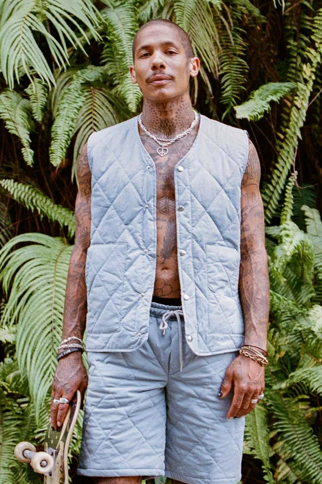 【BAON】[unisex] Kunds Summer Color Matching Nylon Hood Vest tuduoms Womens Short Snap Down Vest Stand Collar Quilted