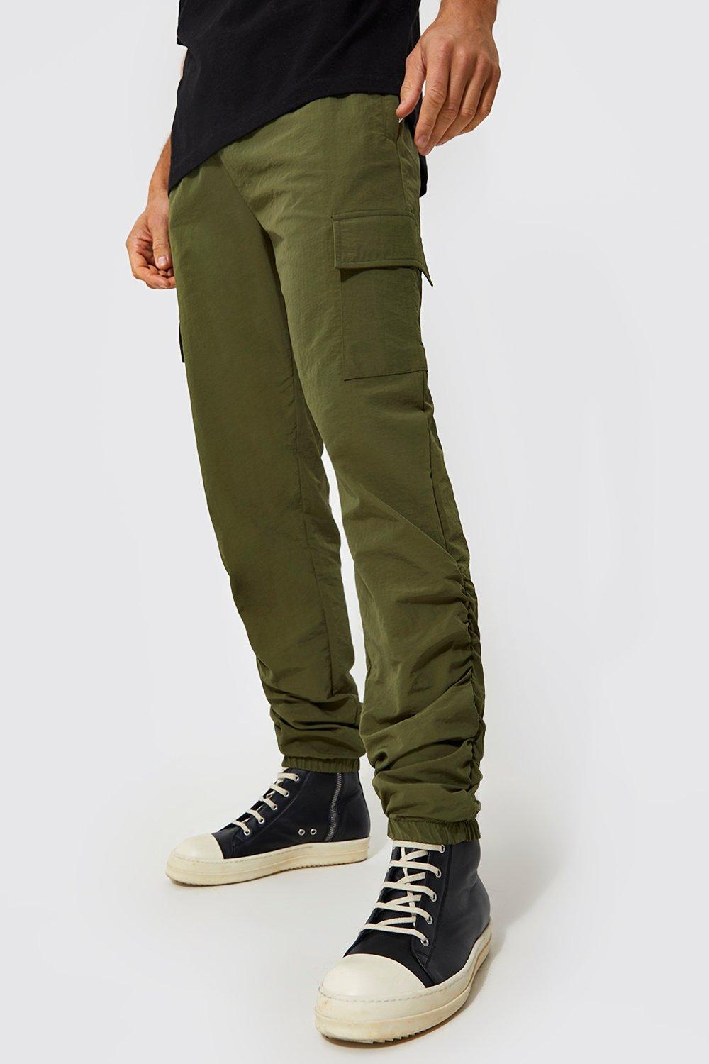 Tall Crinkle Shell Woven Tab Cargo Pants | boohooMAN USA