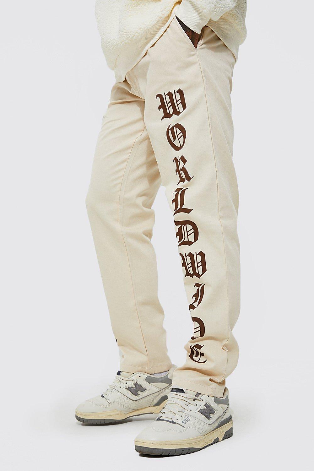 Fixed Waist Straight Fit Worldwide Print Chino | boohooMAN USA