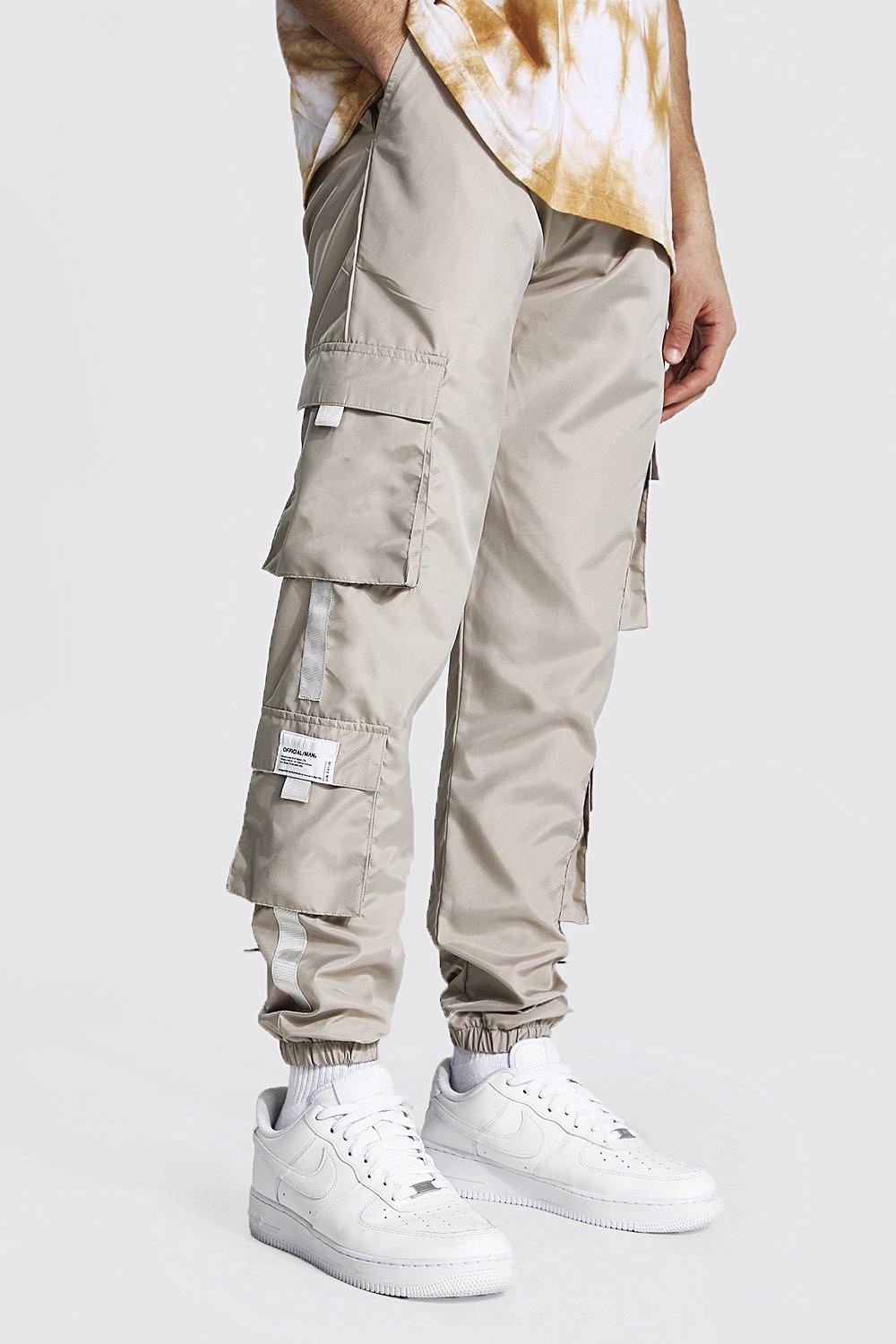 boohooMAN Men's Slim Fit Shell Cargo Jogger