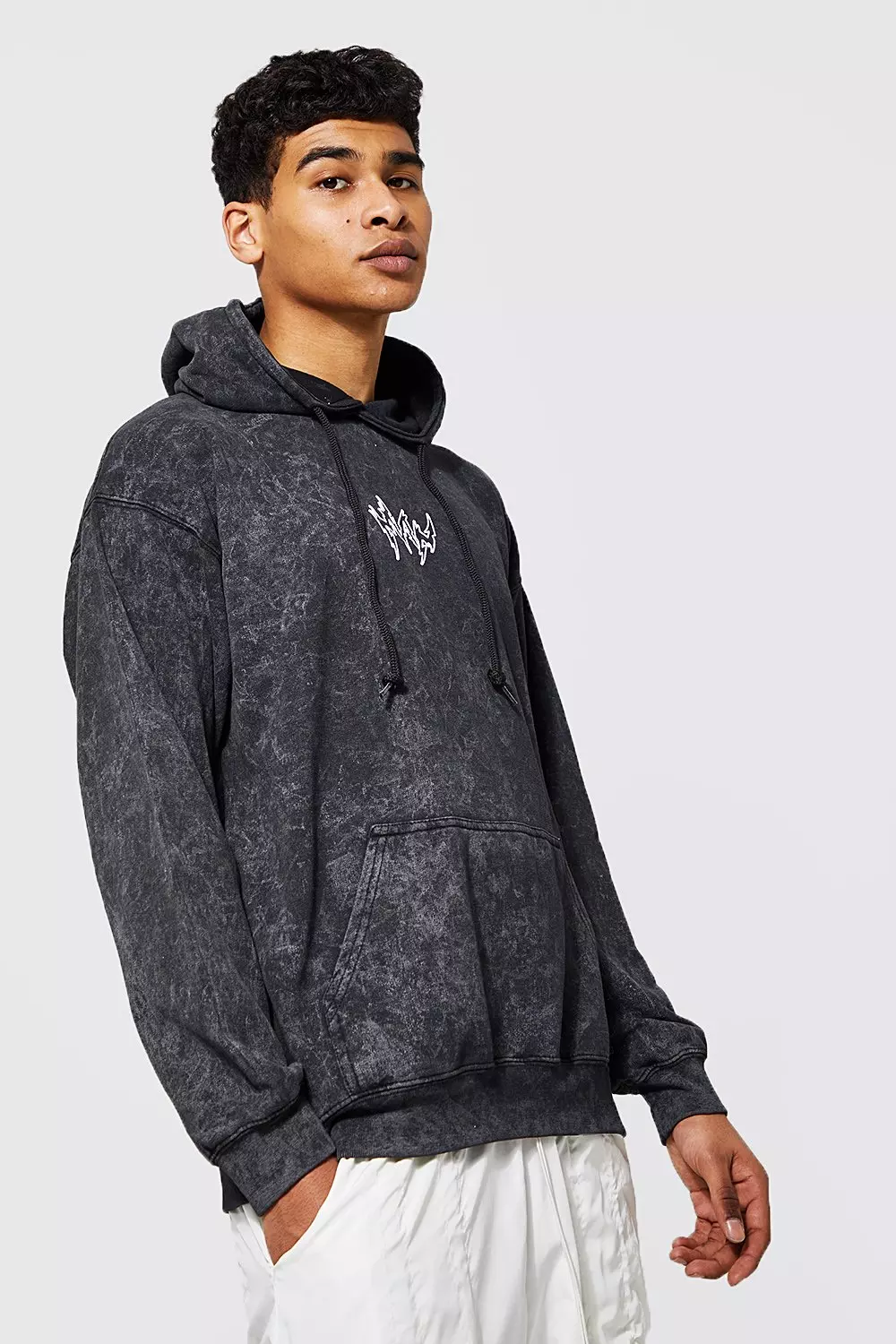 Boohooman acid wash hoodie sale